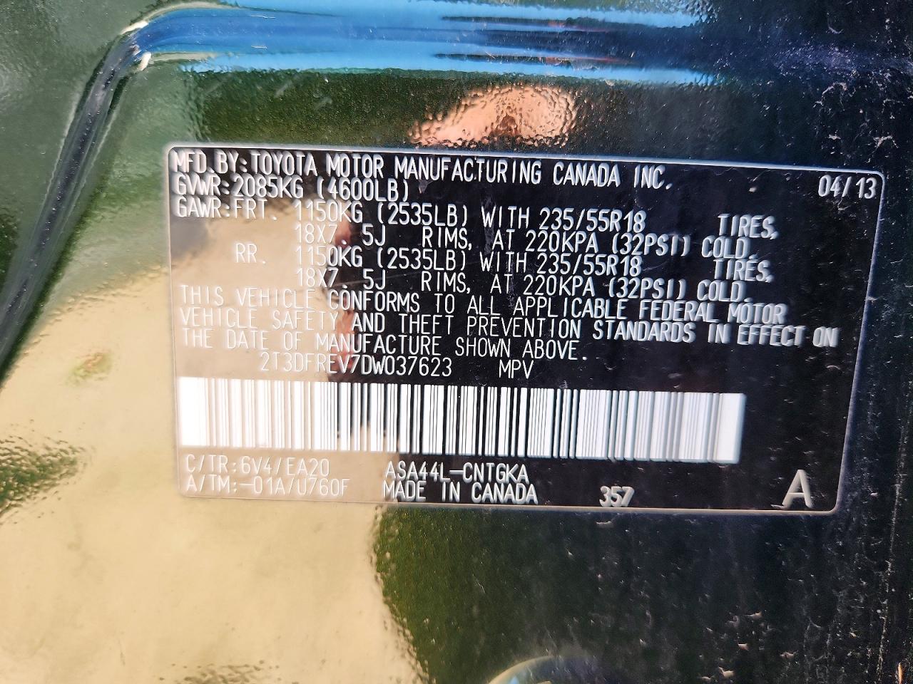 2013 Toyota Rav4 Limited Green vin: 2T3DFREV7DW037623