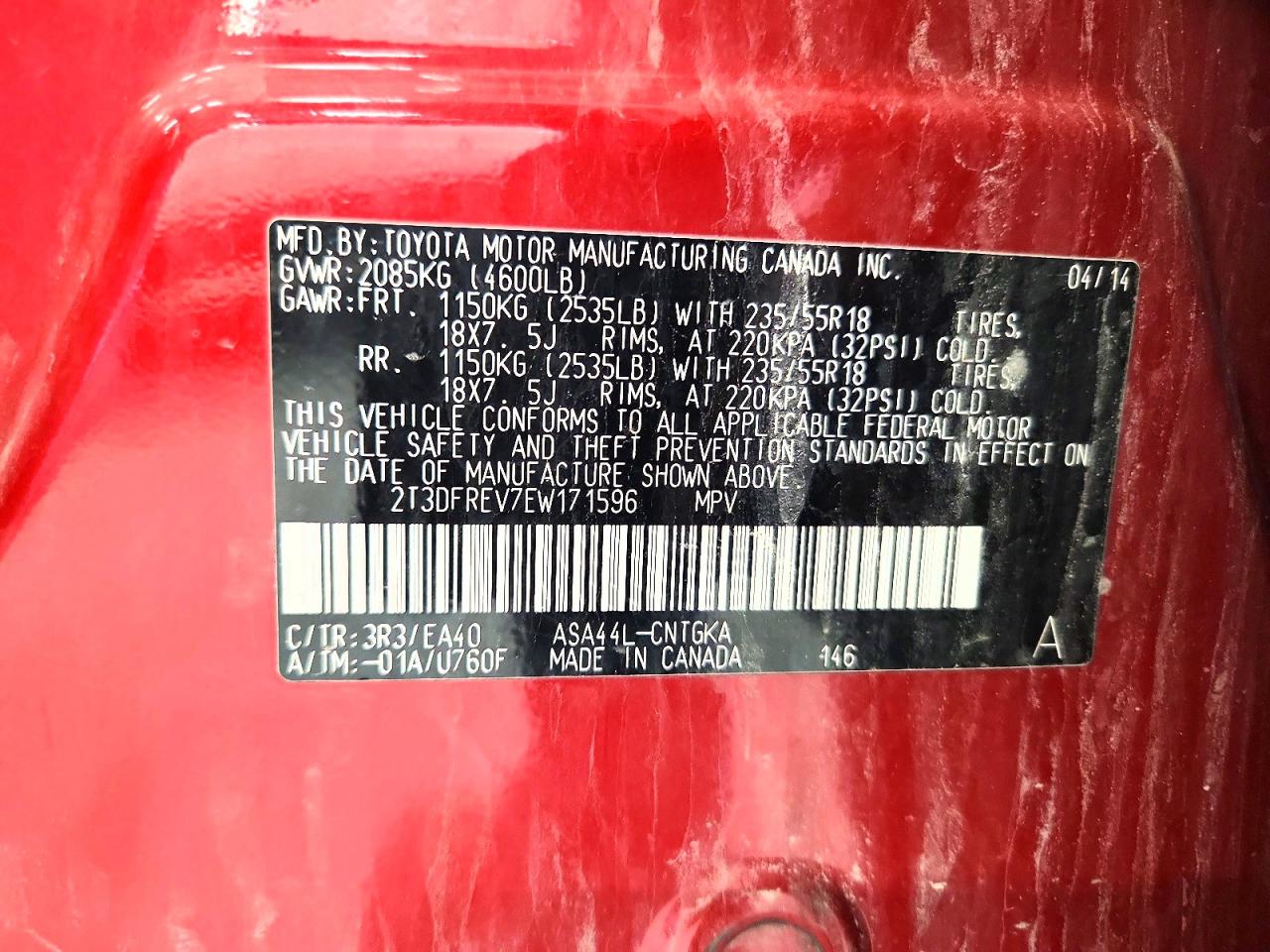 2014 Toyota Rav4 Limited Red vin: 2T3DFREV7EW171596