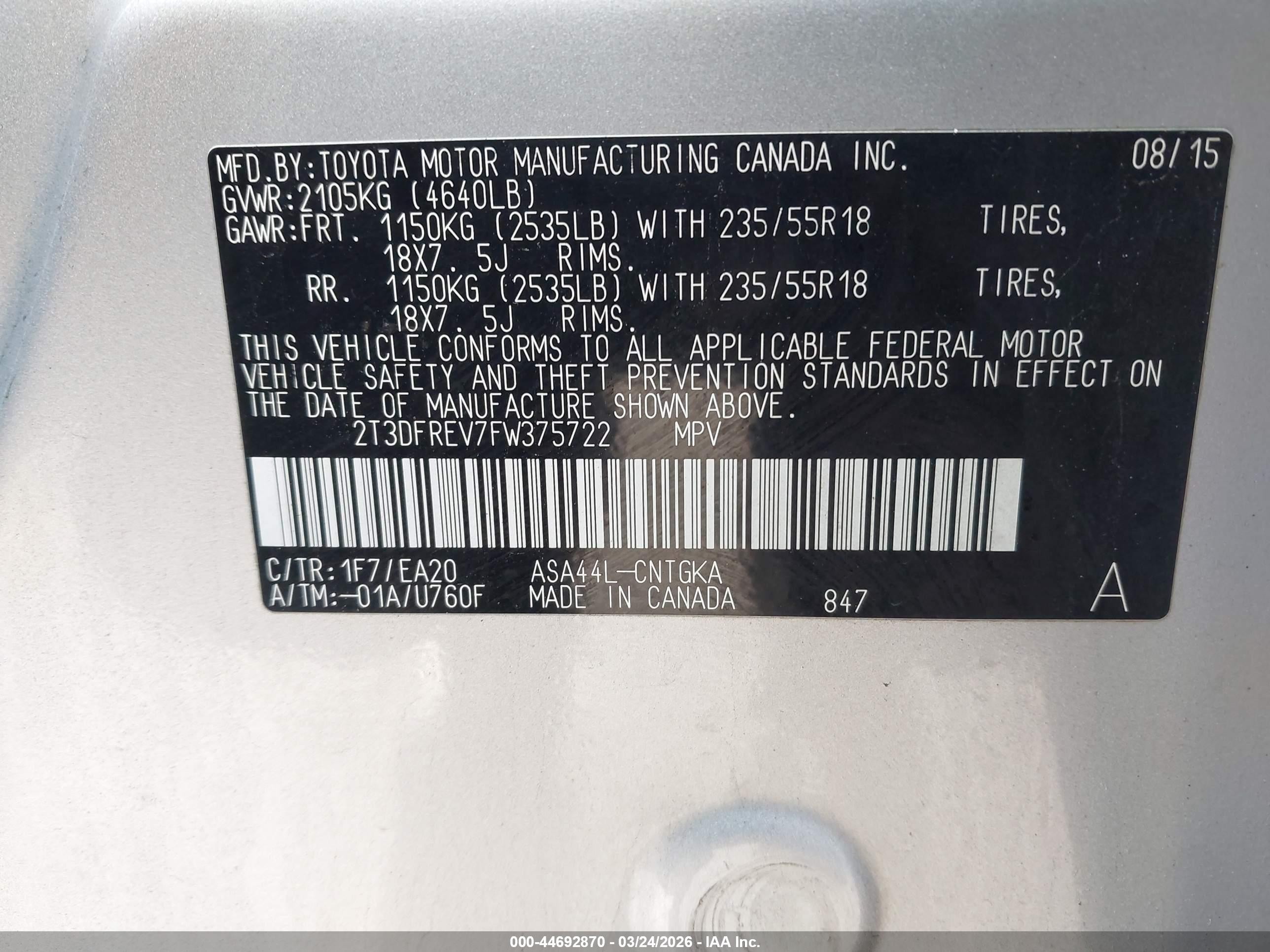 2015 Toyota Rav4 Limited Silver vin: 2T3DFREV7FW375722