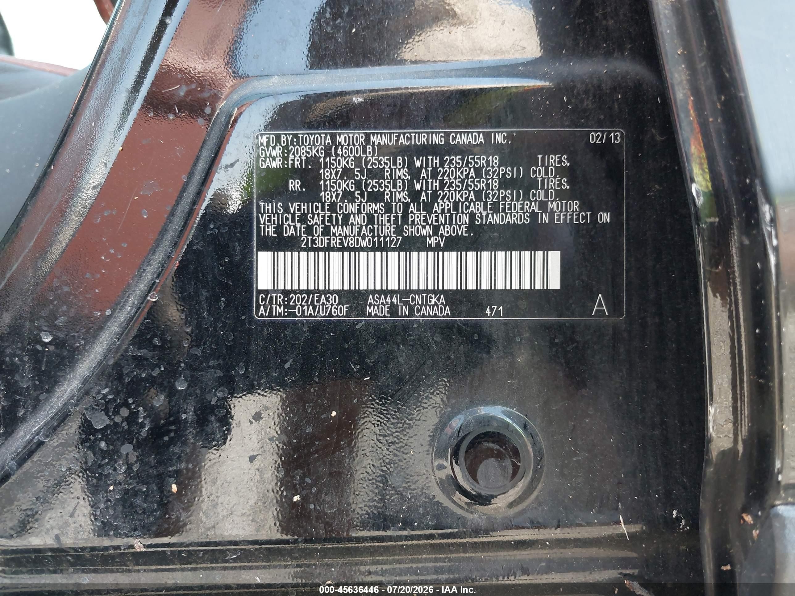 2013 Toyota Rav4 Limited Black vin: 2T3DFREV8DW011127