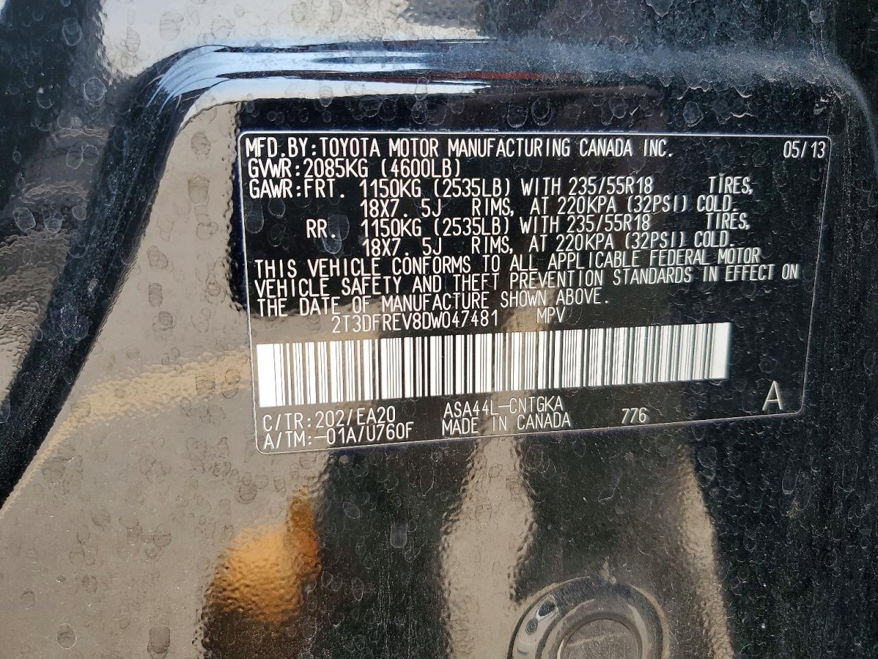 2013 Toyota Rav4 Limited Black vin: 2T3DFREV8DW047481