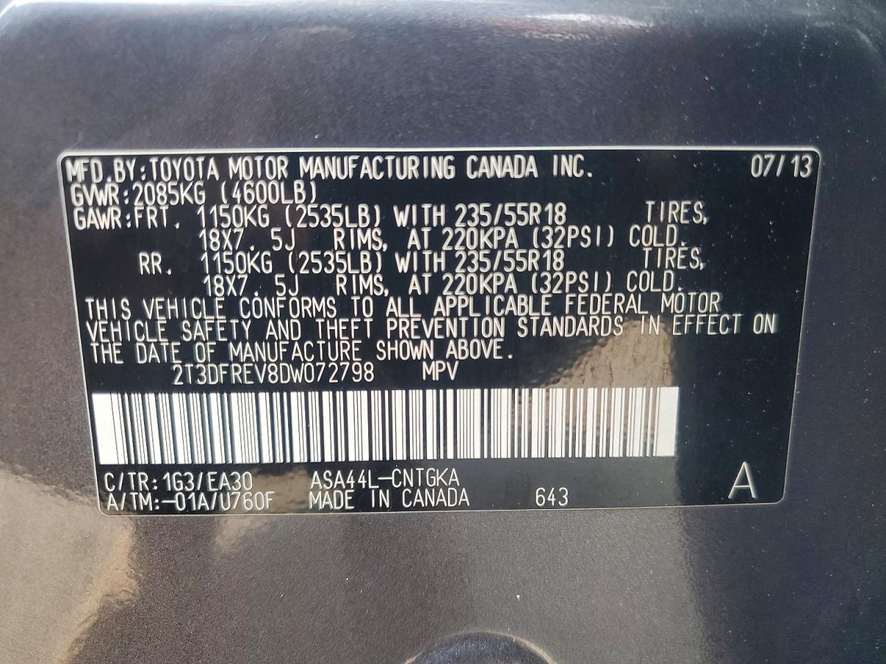 2013 Toyota Rav4 Limited Gray vin: 2T3DFREV8DW072798