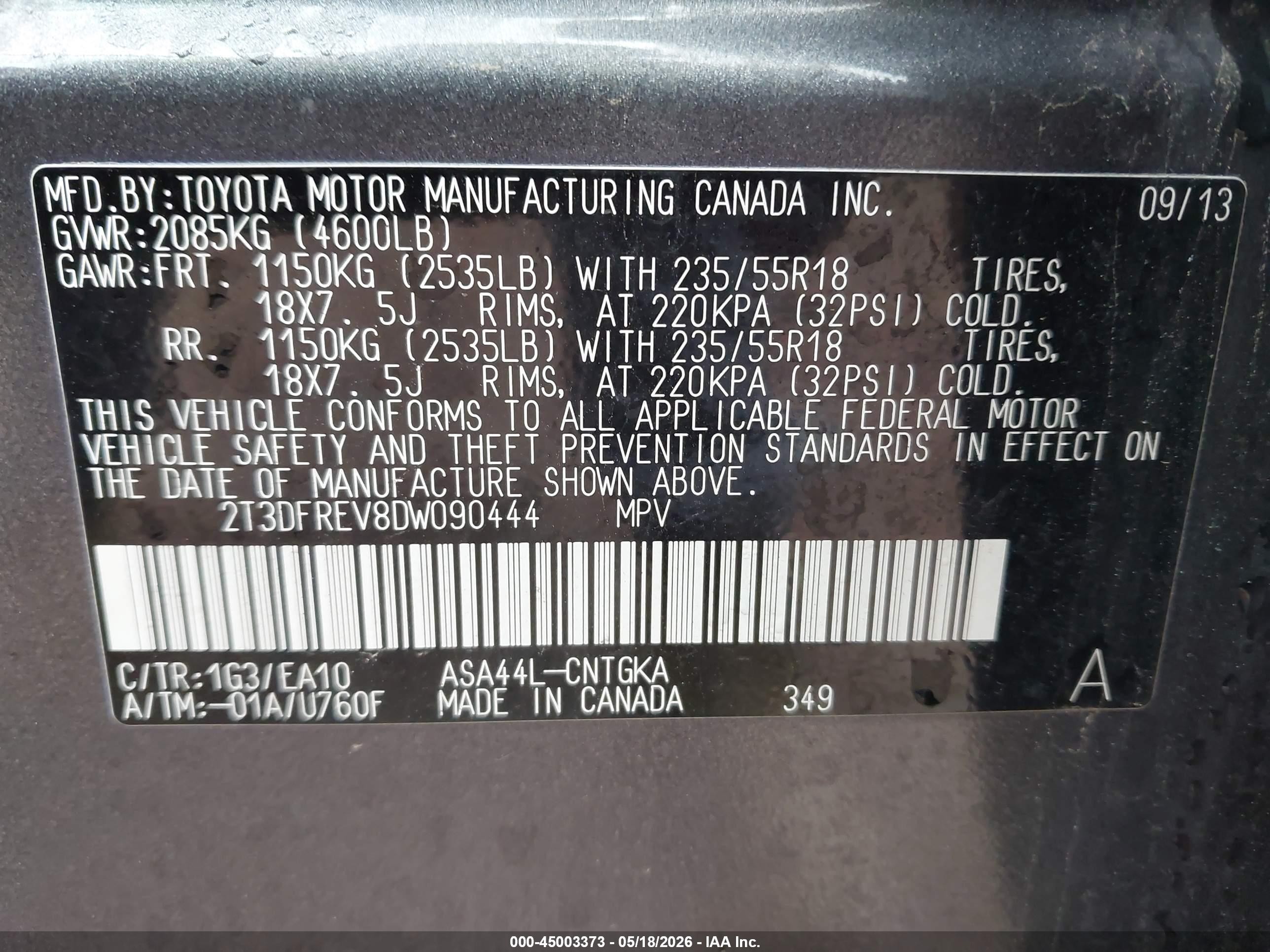 2013 Toyota Rav4 Limited Gray vin: 2T3DFREV8DW090444