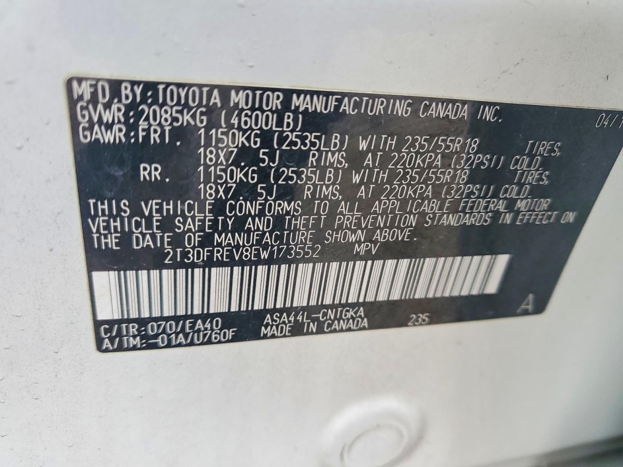 2014 Toyota Rav4 Limited White vin: 2T3DFREV8EW173552