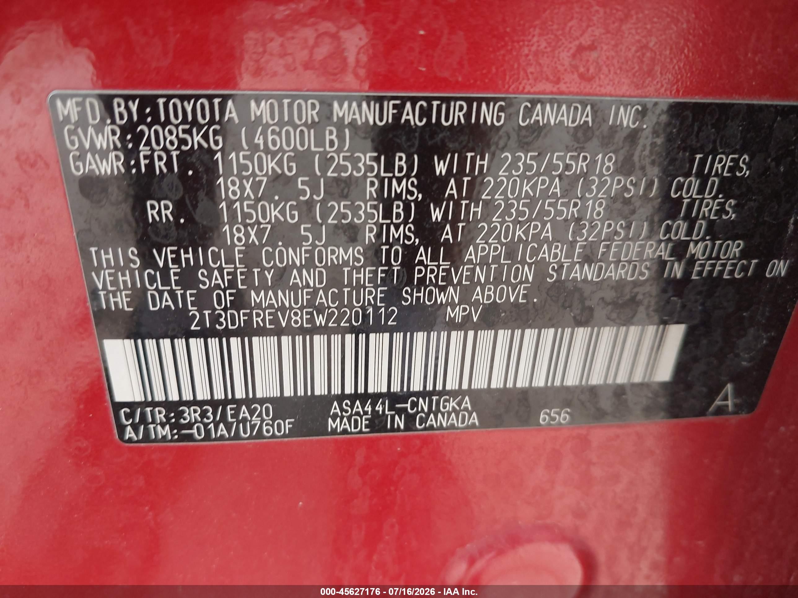 2014 Toyota Rav4 Limited Red vin: 2T3DFREV8EW220112