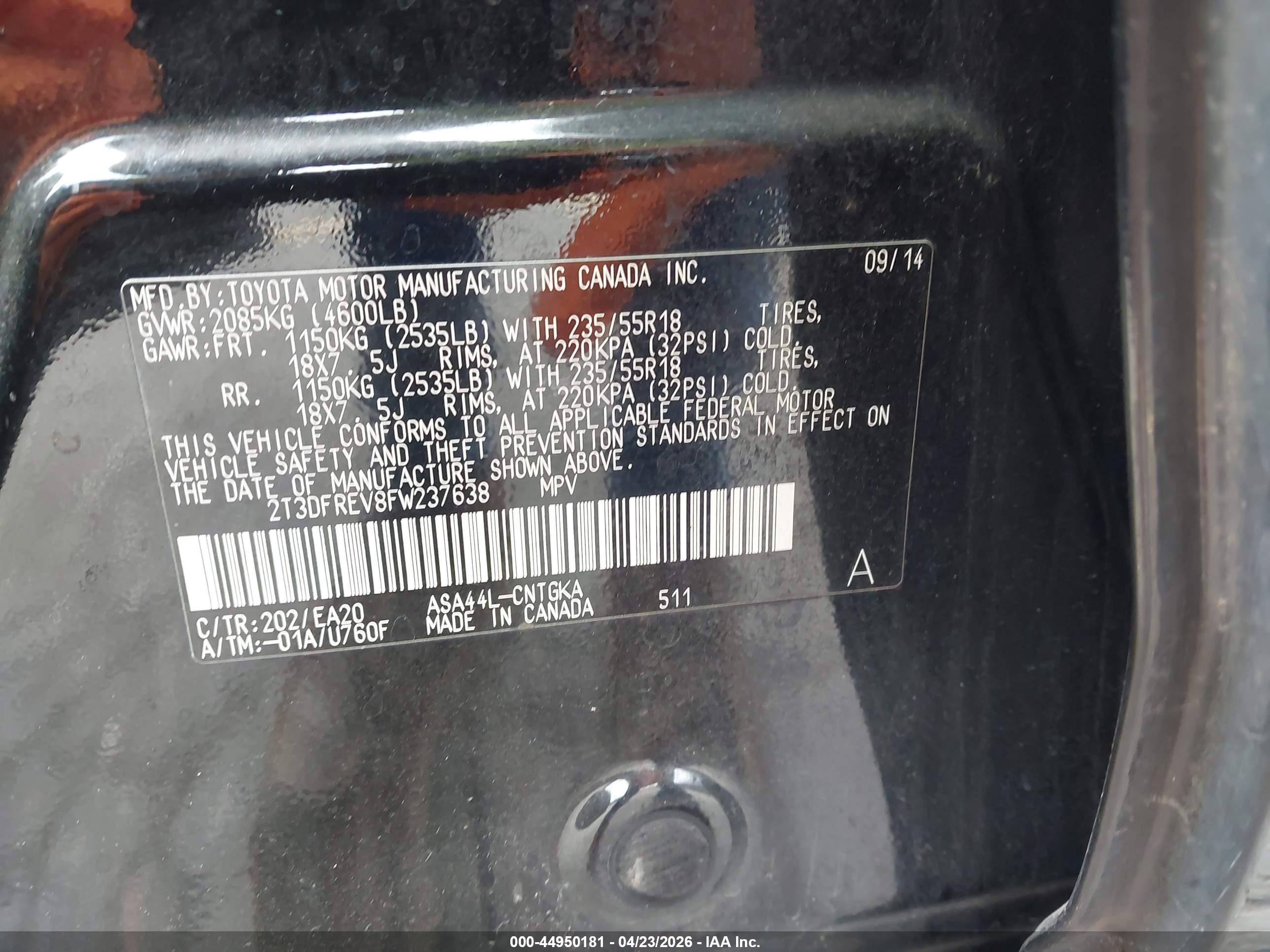 2015 Toyota Rav4 Limited Black vin: 2T3DFREV8FW237638