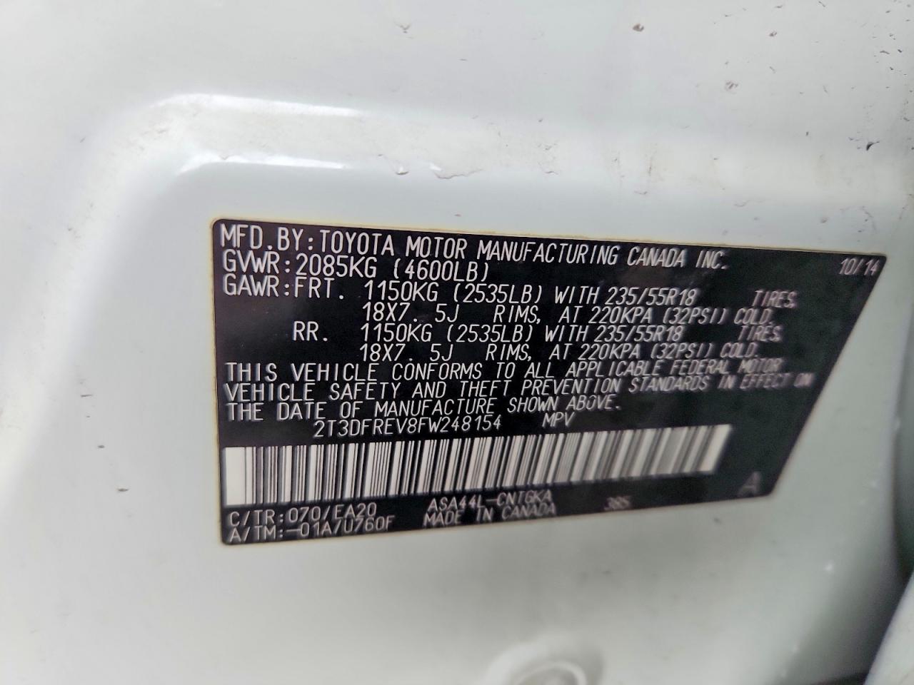 2015 Toyota Rav4 Limited White vin: 2T3DFREV8FW248154