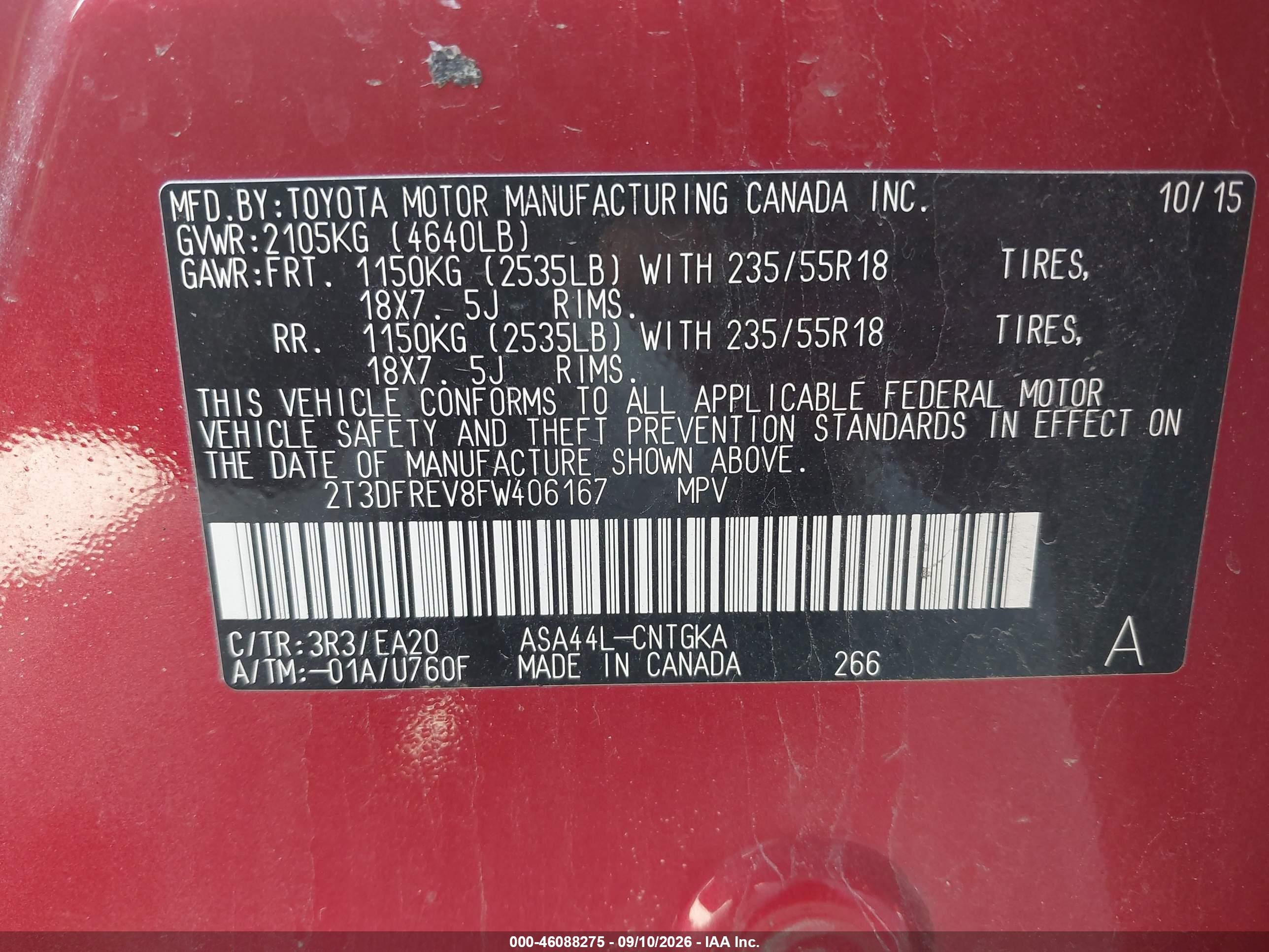 2015 Toyota Rav4 Limited Red vin: 2T3DFREV8FW406167