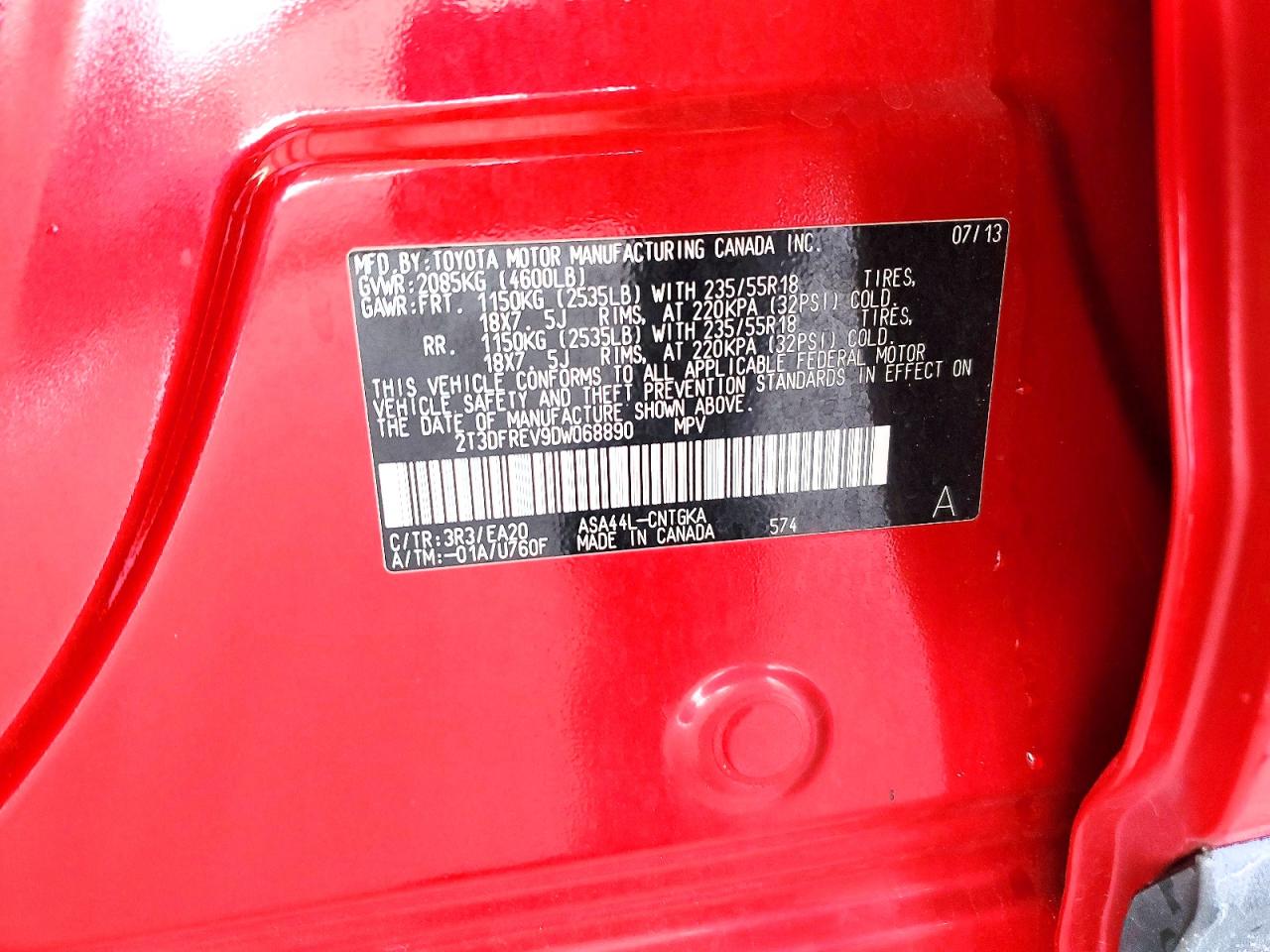2013 Toyota Rav4 Limited Red vin: 2T3DFREV9DW068890