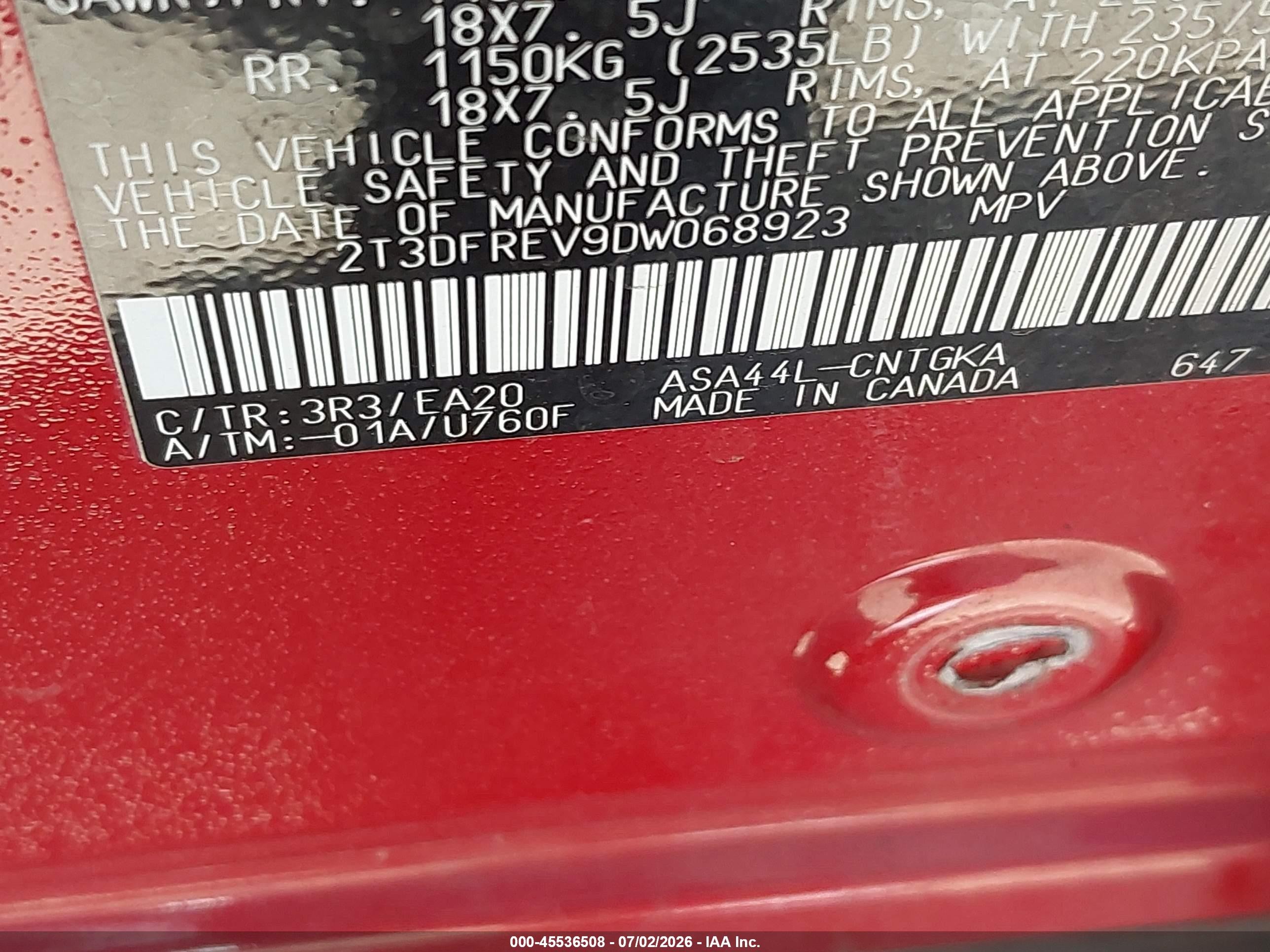 2013 Toyota Rav4 Limited Red vin: 2T3DFREV9DW068923