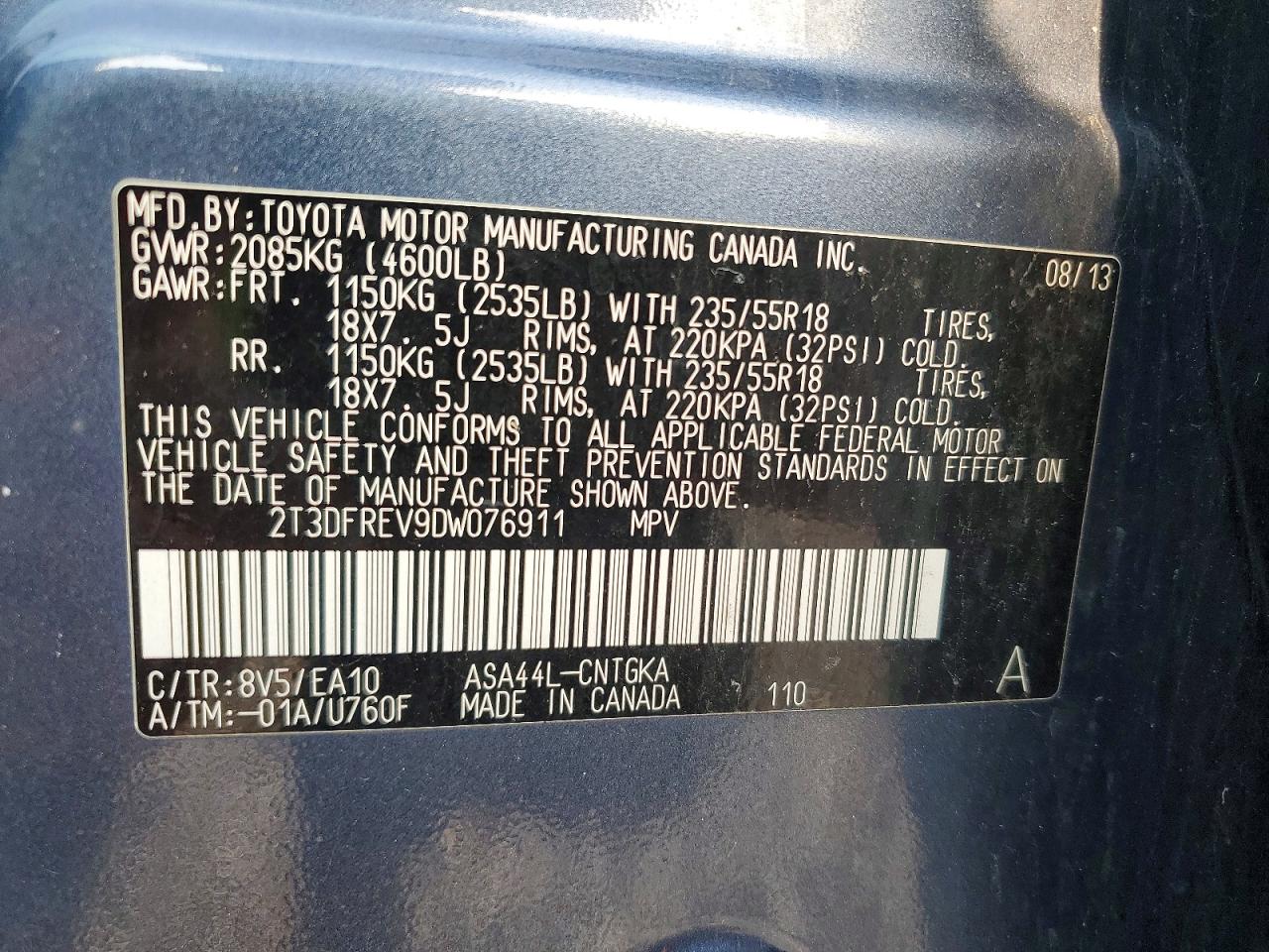 2013 Toyota Rav4 Limited Blue vin: 2T3DFREV9DW076911