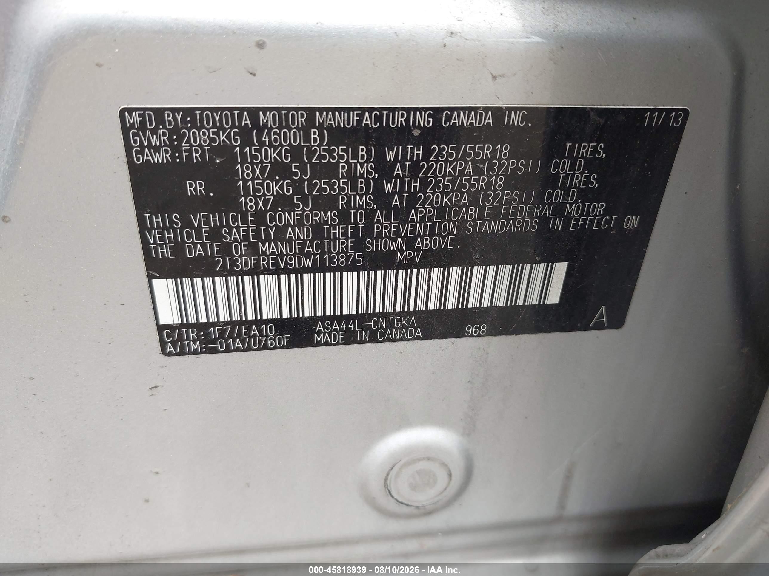 2013 Toyota Rav4 Limited Silver vin: 2T3DFREV9DW113875