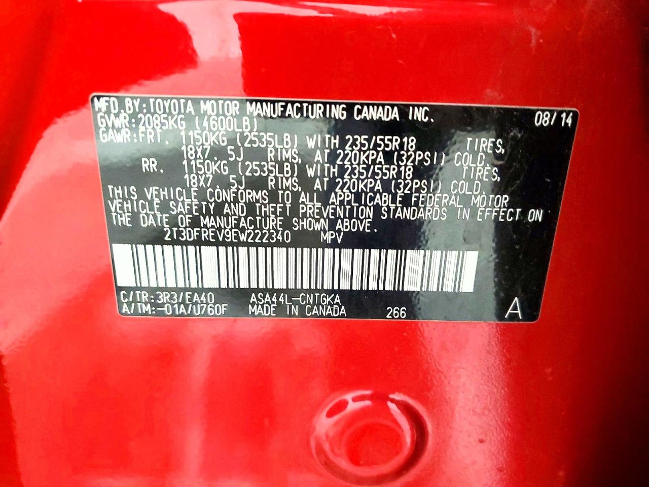 2014 Toyota Rav4 Limited Red vin: 2T3DFREV9EW222340
