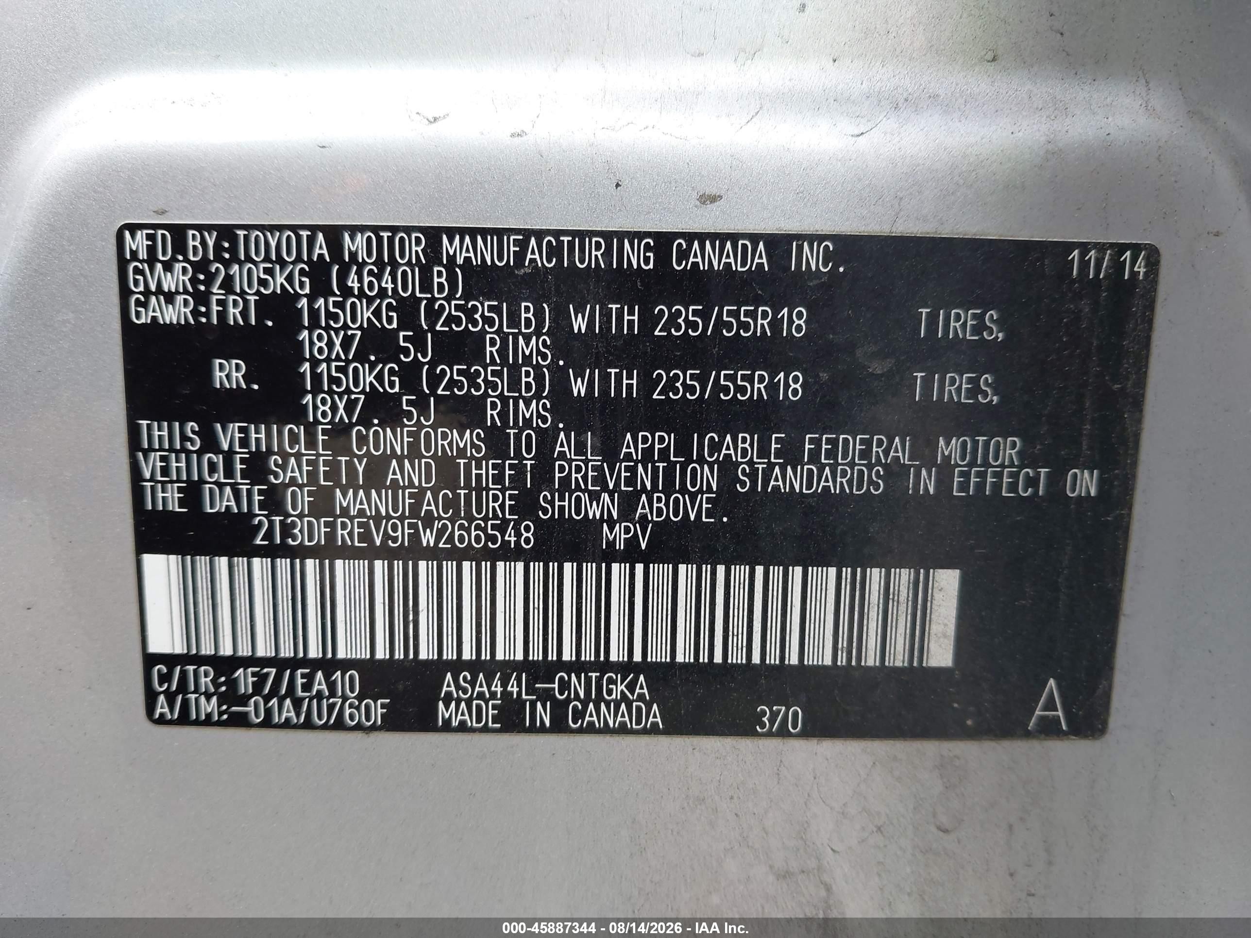 2015 Toyota Rav4 Limited Серебряный vin: 2T3DFREV9FW266548