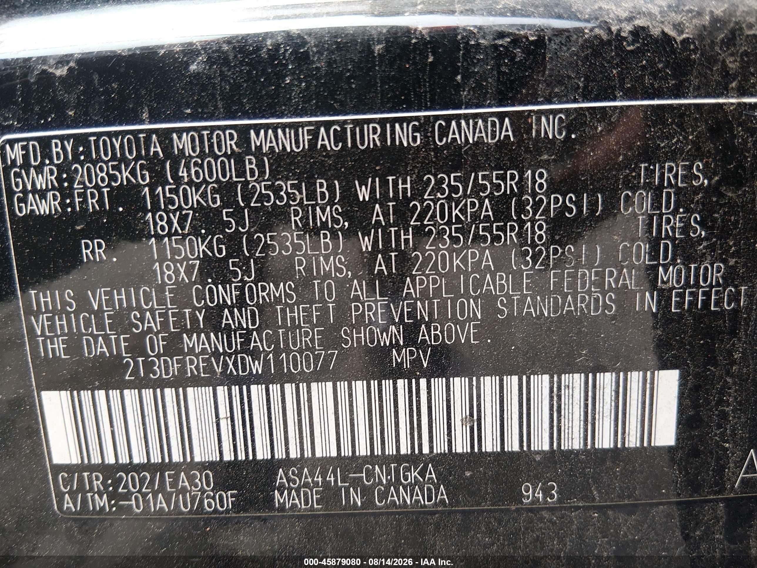 2013 Toyota Rav4 Limited Черный vin: 2T3DFREVXDW110077