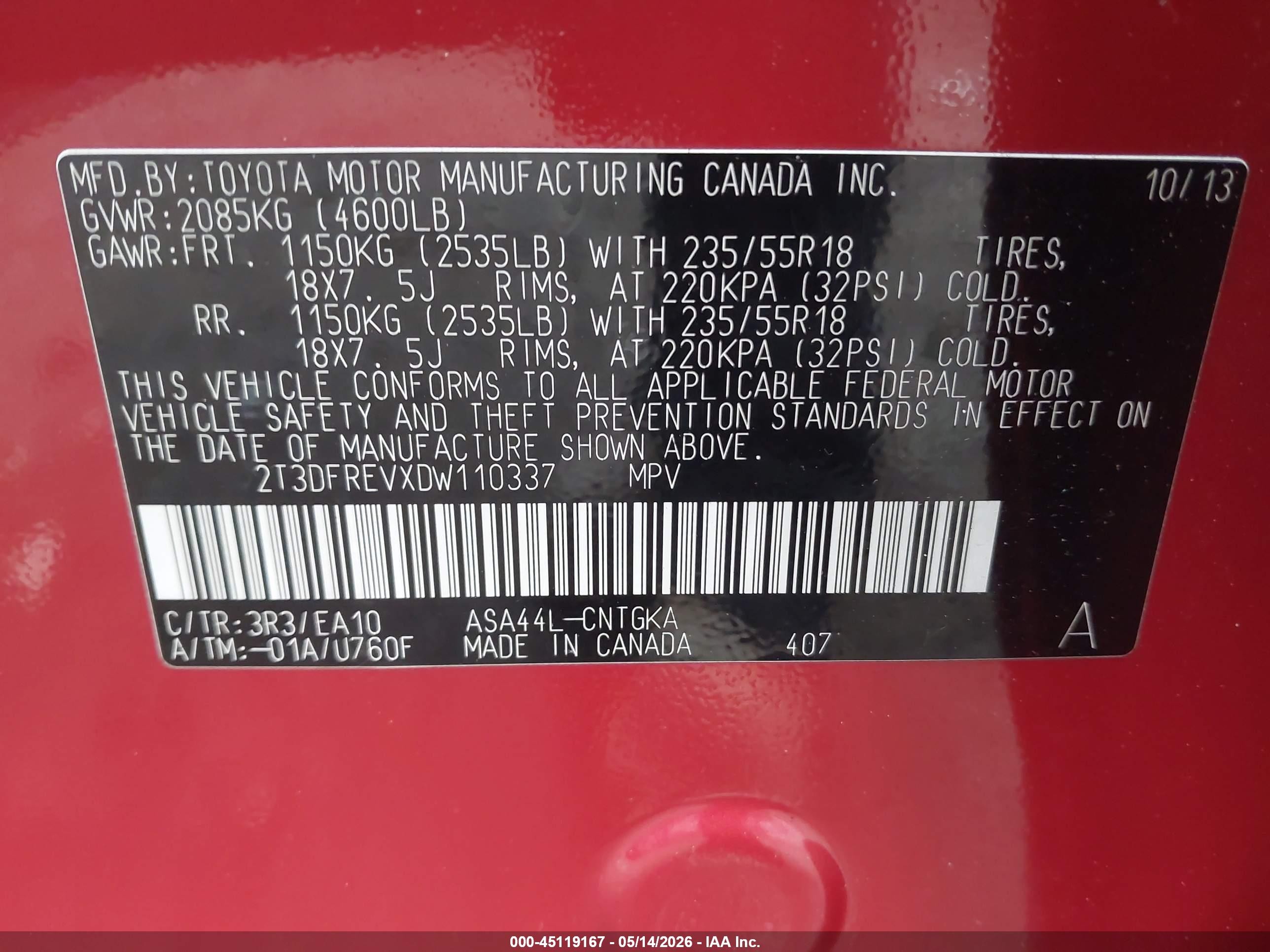 2013 Toyota Rav4 Limited Red vin: 2T3DFREVXDW110337