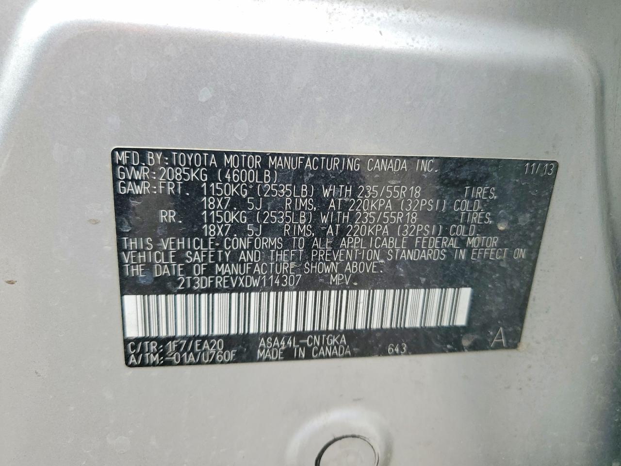 2013 Toyota Rav4 Limited Серебряный vin: 2T3DFREVXDW114307