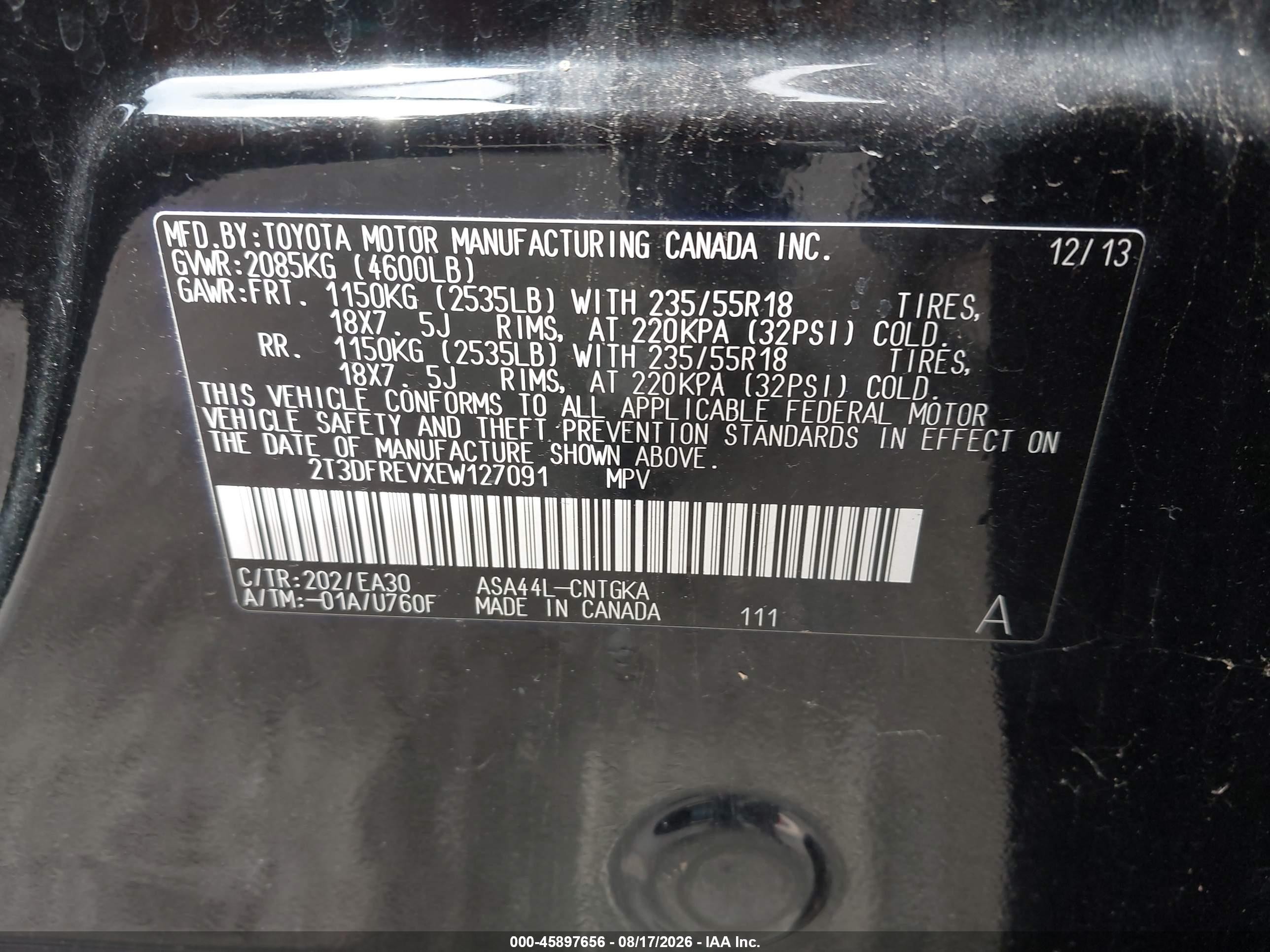 2014 Toyota Rav4 Limited Black vin: 2T3DFREVXEW127091