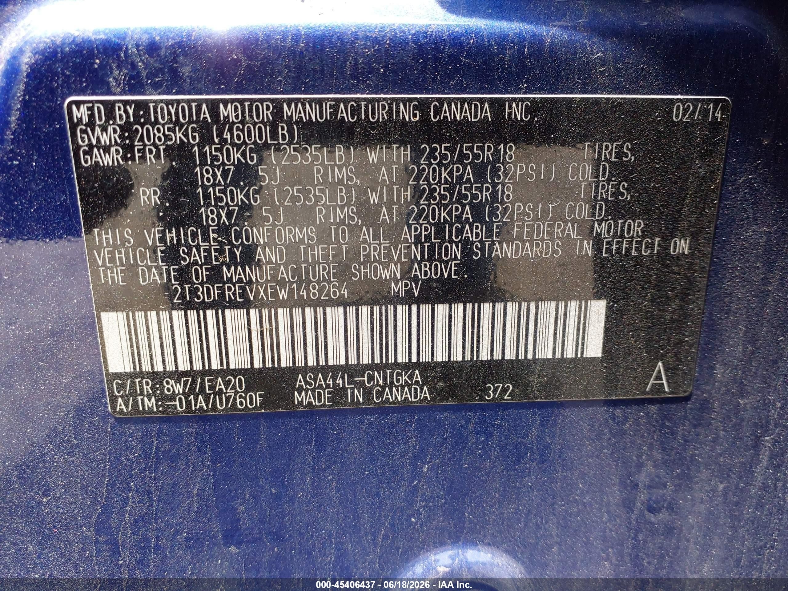 2014 Toyota Rav4 Limited Dark Blue vin: 2T3DFREVXEW148264