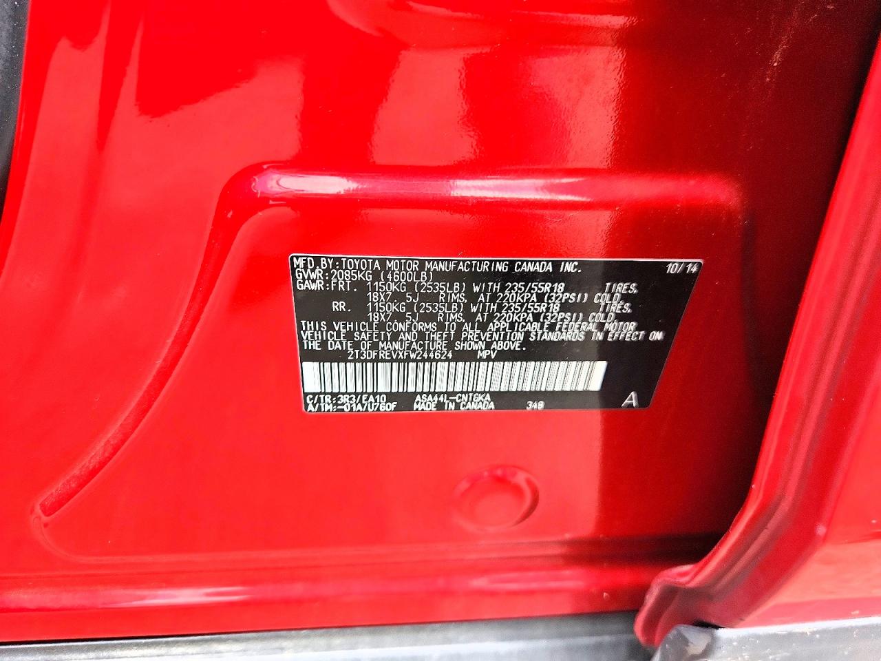 2015 Toyota Rav4 Limited Red vin: 2T3DFREVXFW244624