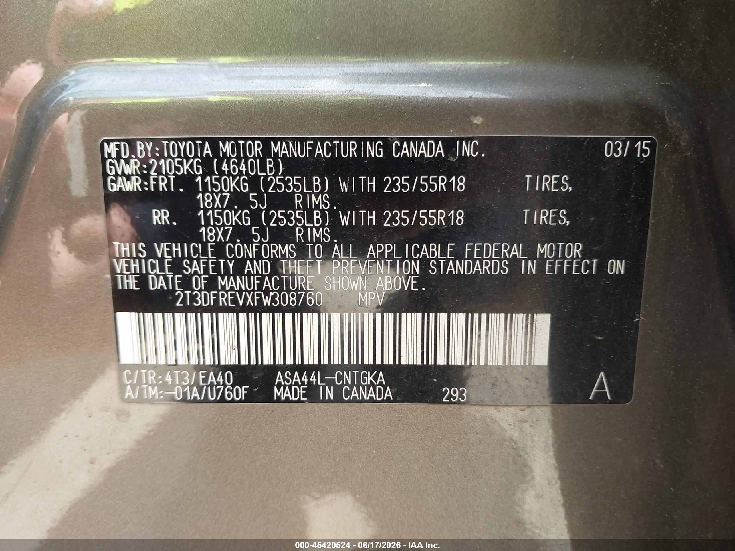 2015 Toyota Rav4 Limited Gray vin: 2T3DFREVXFW308760
