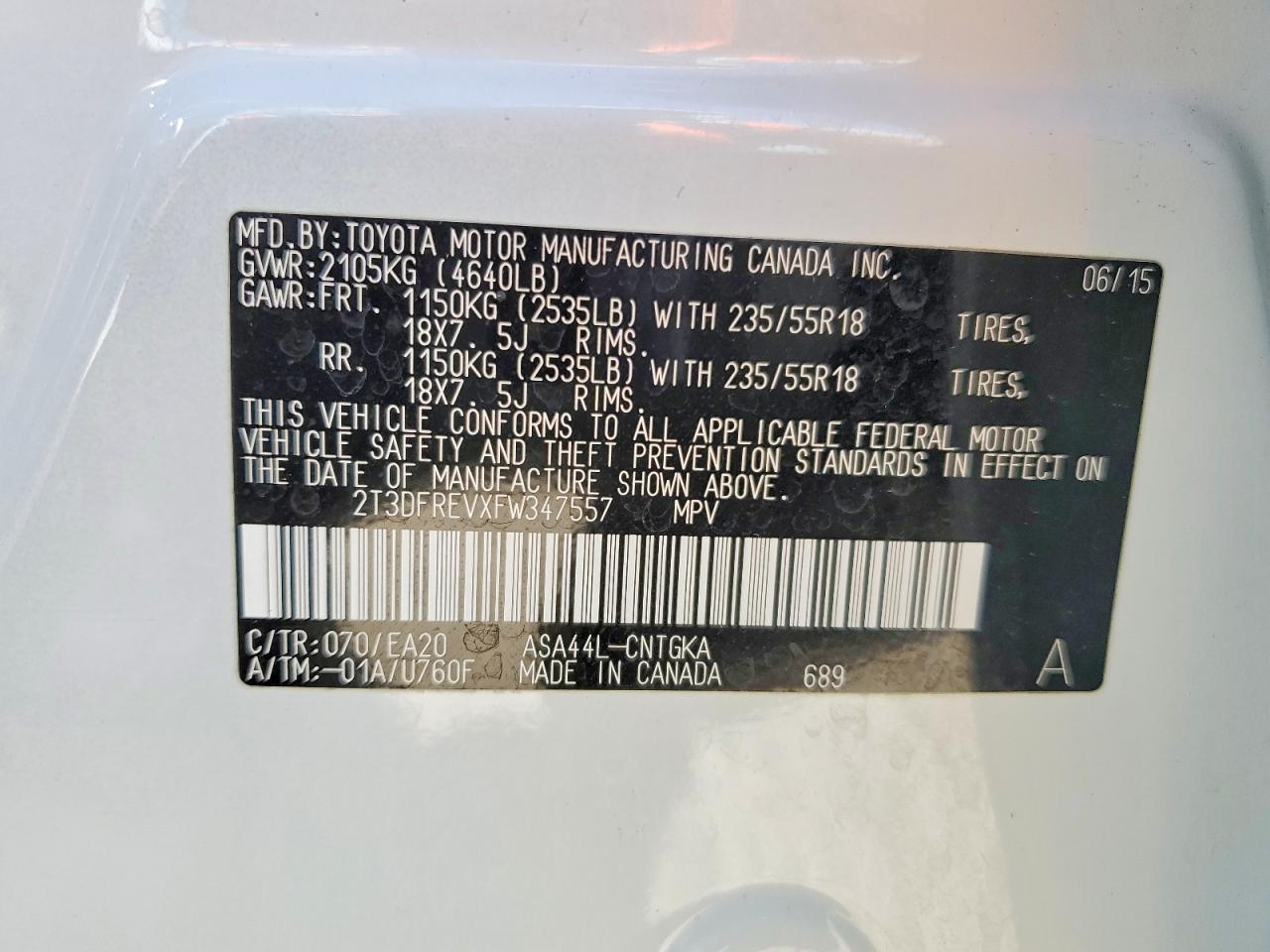 2015 Toyota Rav4 Limited White vin: 2T3DFREVXFW347557