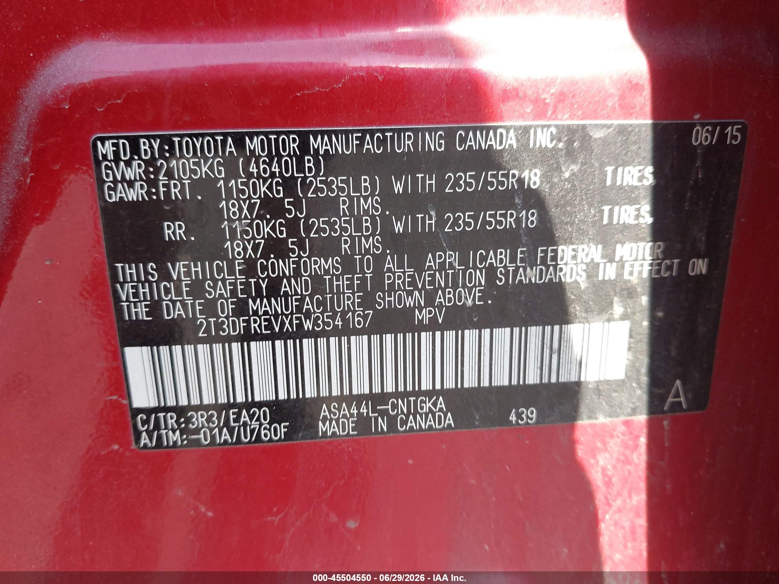 2015 Toyota Rav4 Limited Red vin: 2T3DFREVXFW354167