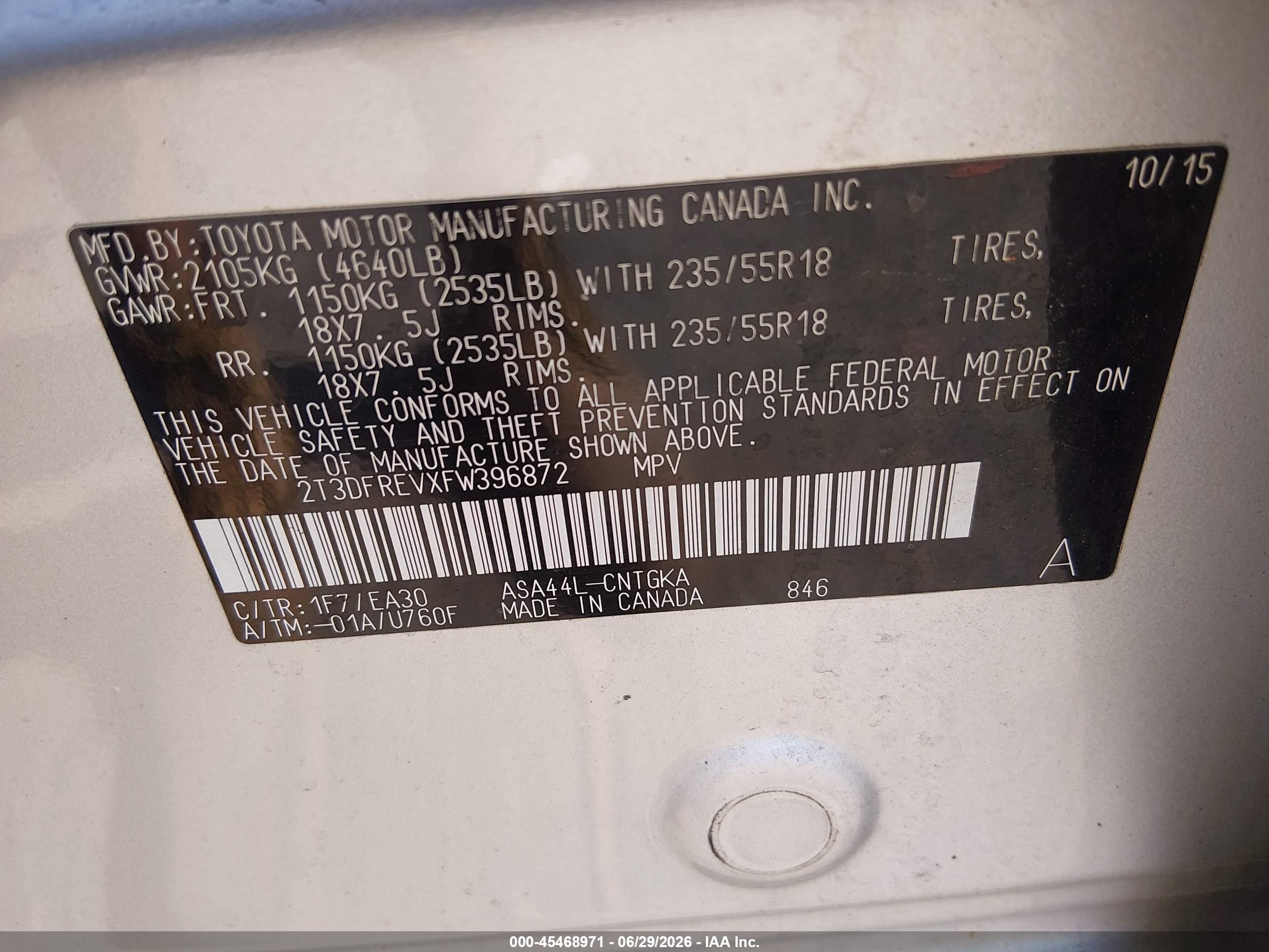 2015 Toyota Rav4 Limited Серебряный vin: 2T3DFREVXFW396872