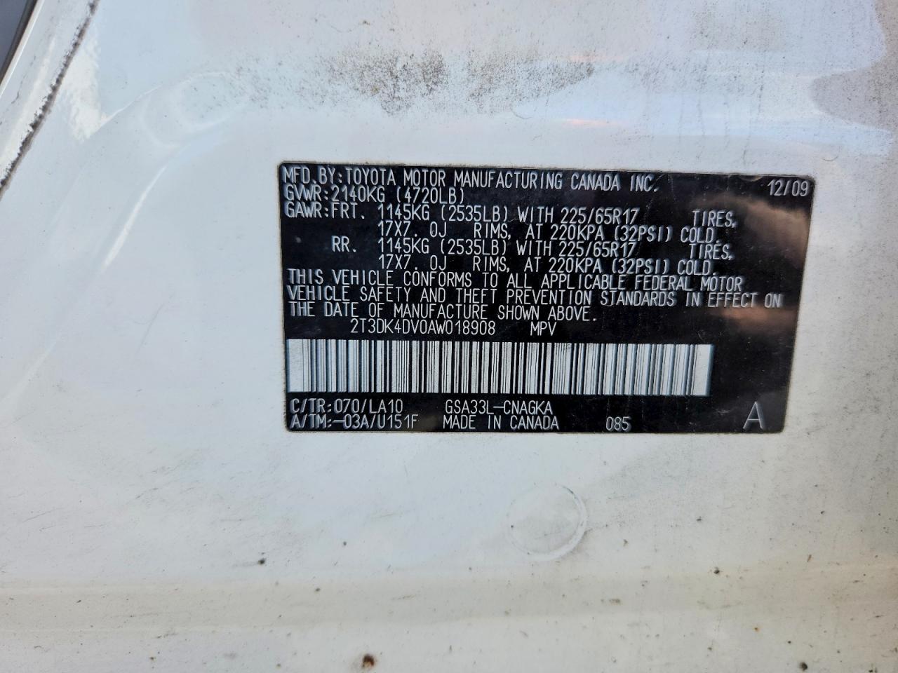 2010 Toyota Rav4 Limited White vin: 2T3DK4DV0AW018908