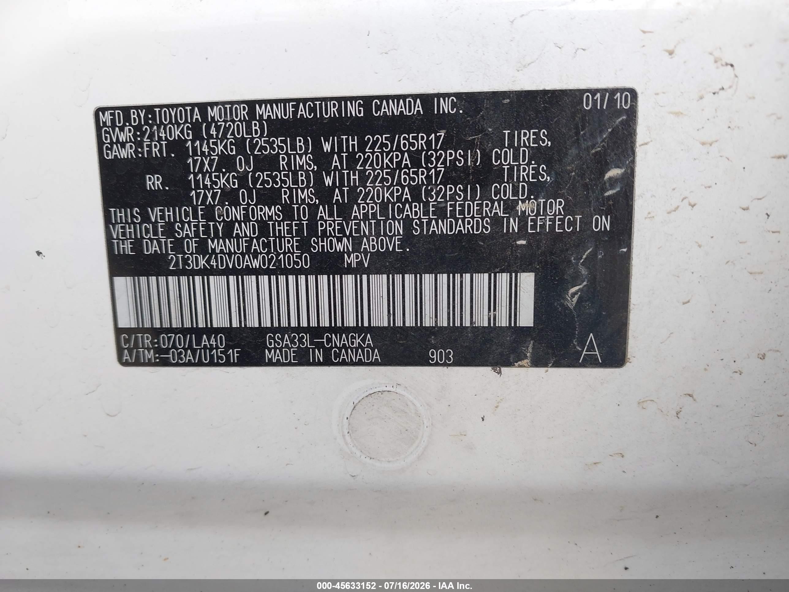 2010 Toyota Rav4 Limited V6 Белый vin: 2T3DK4DV0AW021050