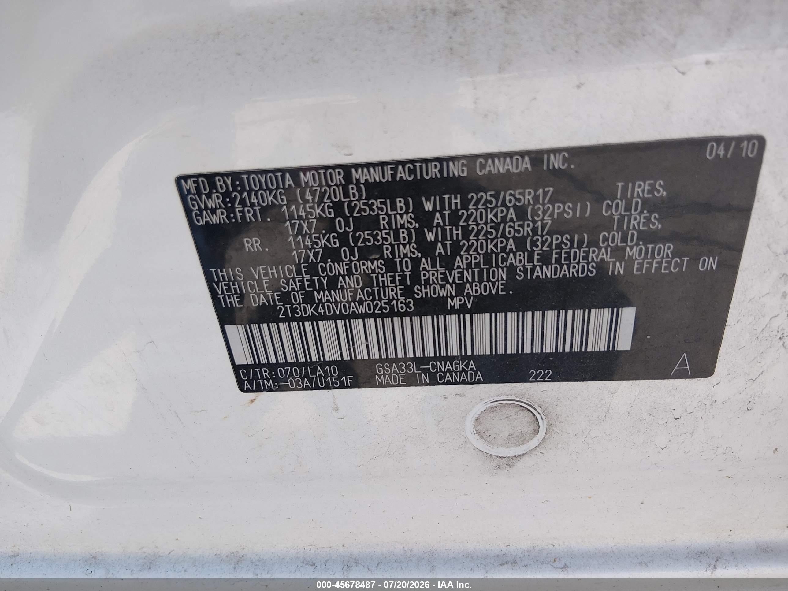 2010 Toyota Rav4 Limited V6 White vin: 2T3DK4DV0AW025163