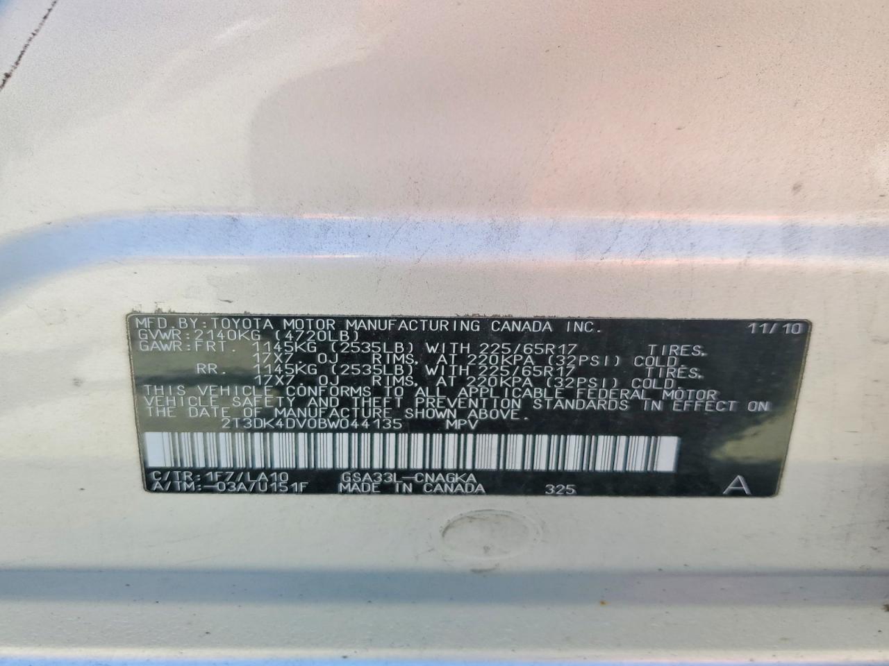 2011 Toyota Rav4 Limited Серебряный vin: 2T3DK4DV0BW044135
