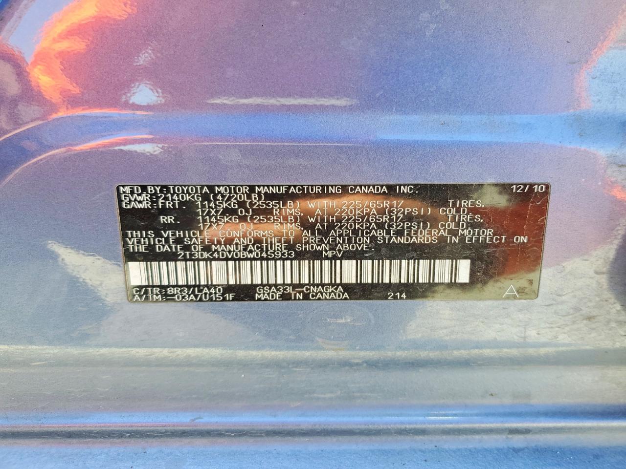 2011 Toyota Rav4 Limited Blue vin: 2T3DK4DV0BW045933