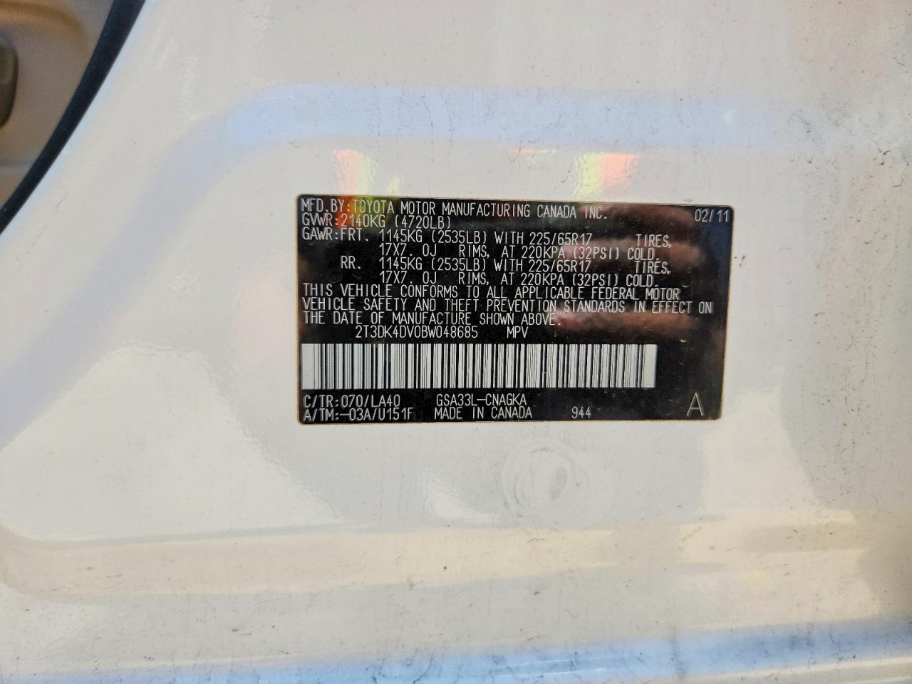2011 Toyota Rav4 Limited White vin: 2T3DK4DV0BW048685