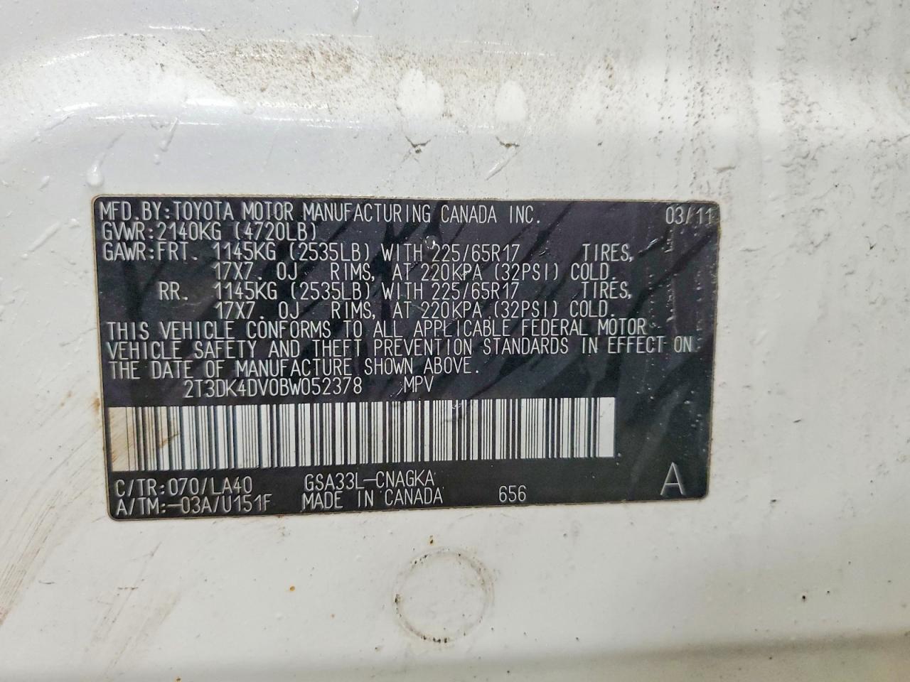 2011 Toyota Rav4 Limited Белый vin: 2T3DK4DV0BW052378