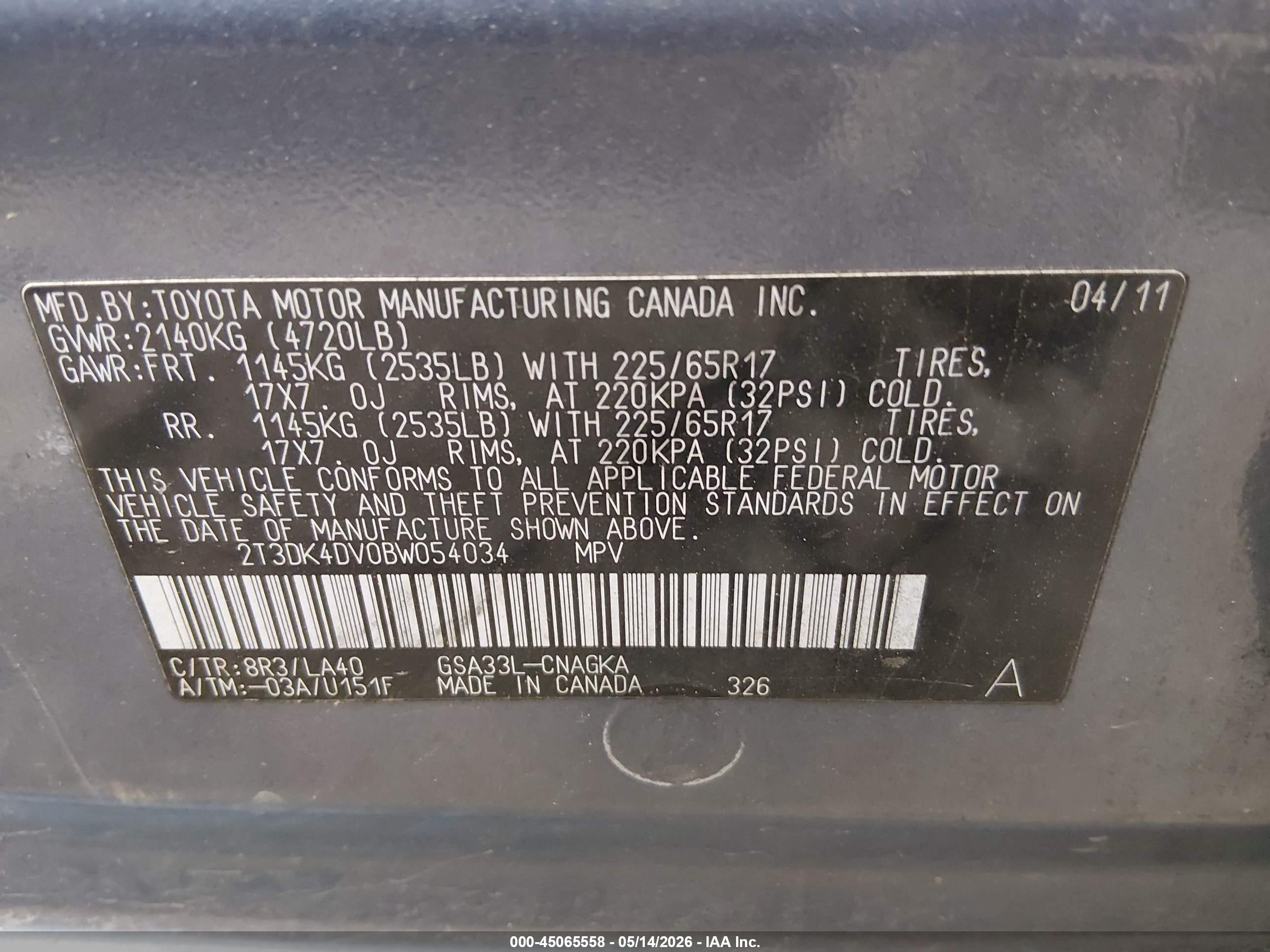 2011 Toyota Rav4 Limited V6 Blue vin: 2T3DK4DV0BW054034