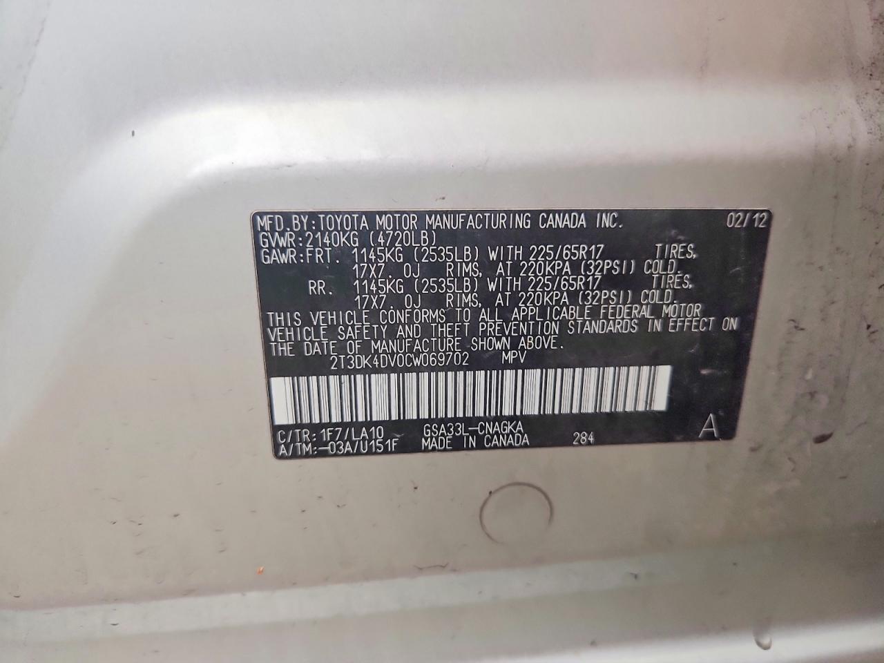 2012 Toyota Rav4 Limited Silver vin: 2T3DK4DV0CW069702