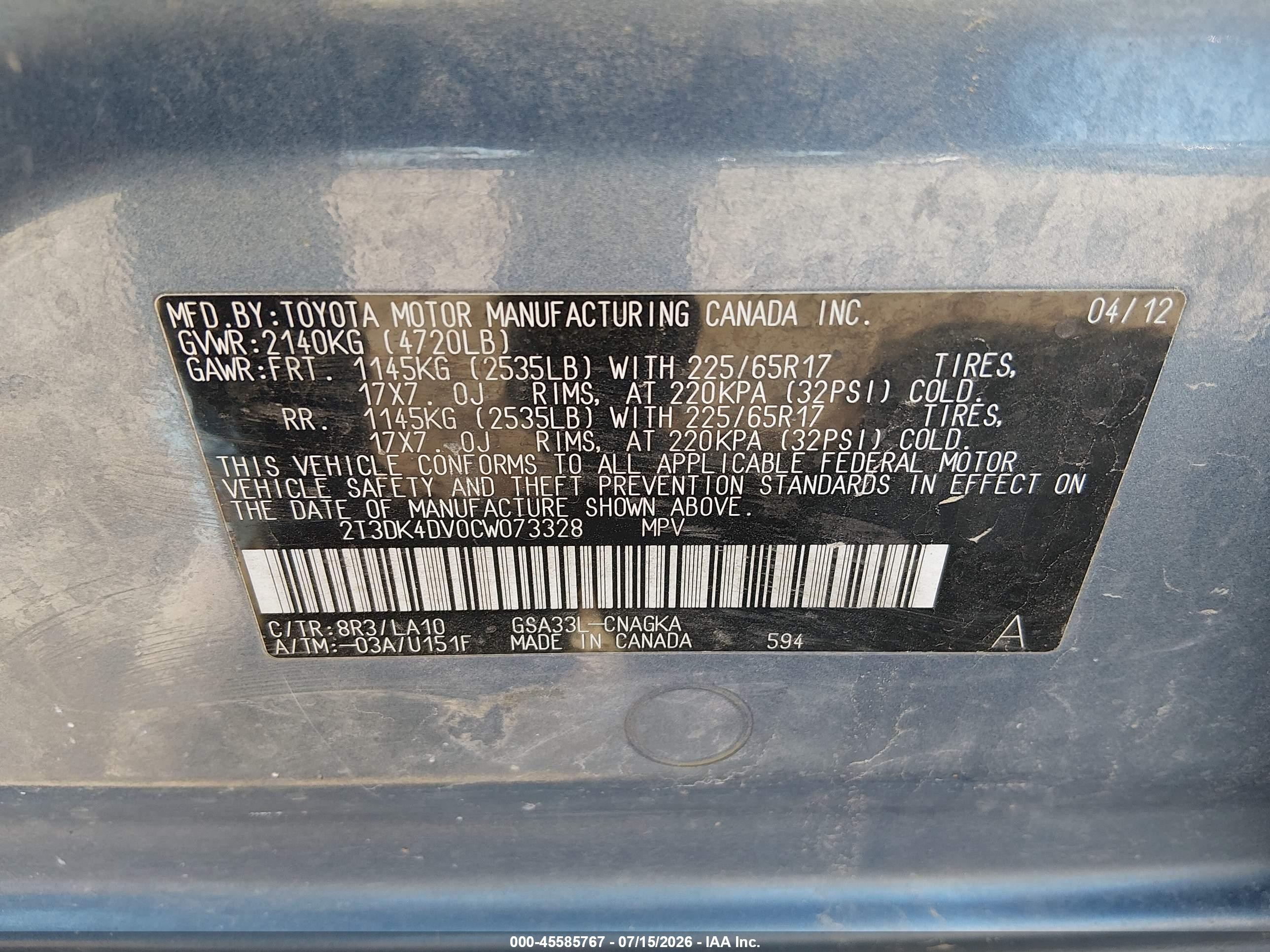 2012 Toyota Rav4 Limited V6 Синий vin: 2T3DK4DV0CW073328