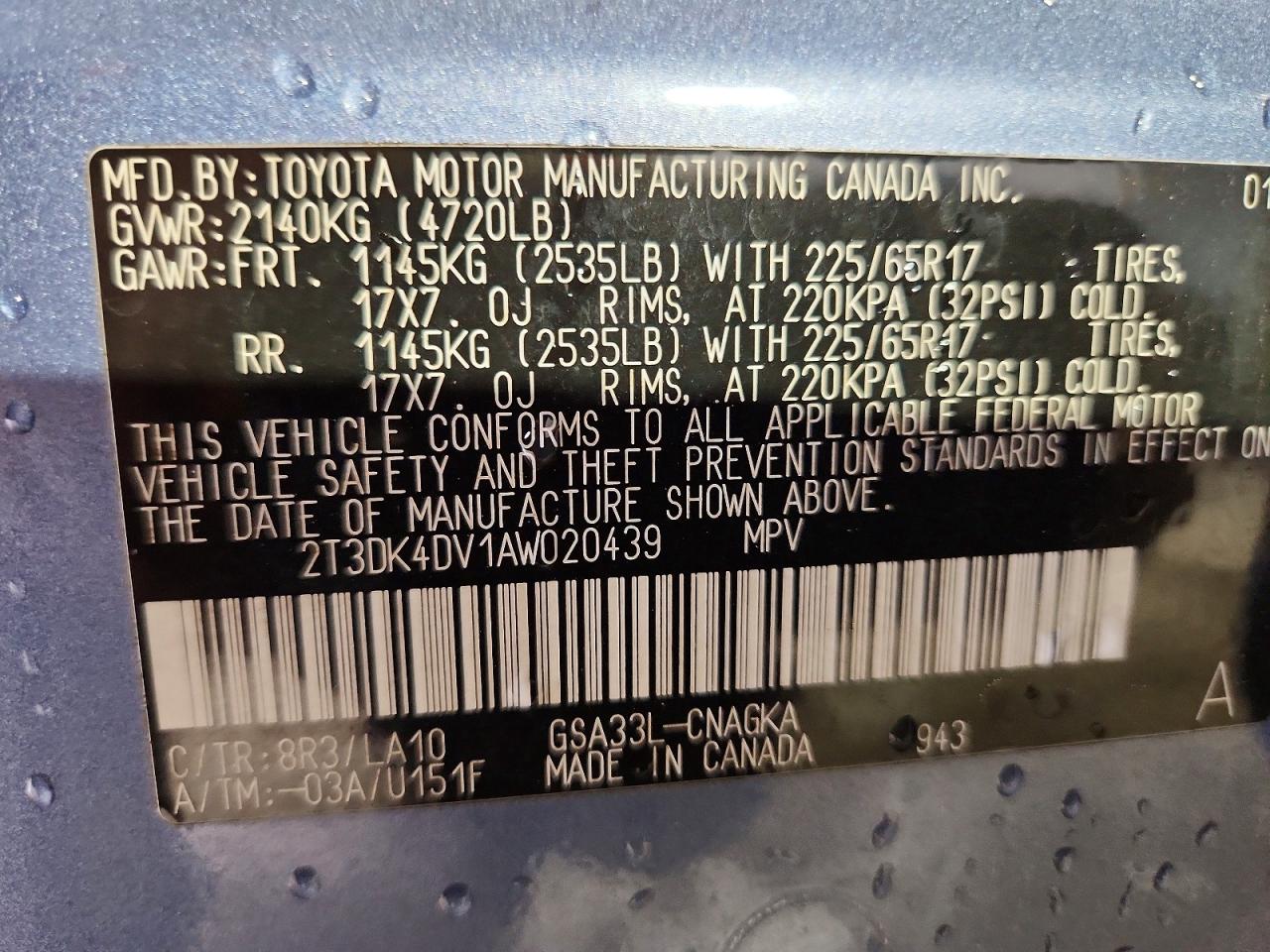 2010 Toyota Rav4 Limited Blue vin: 2T3DK4DV1AW020439