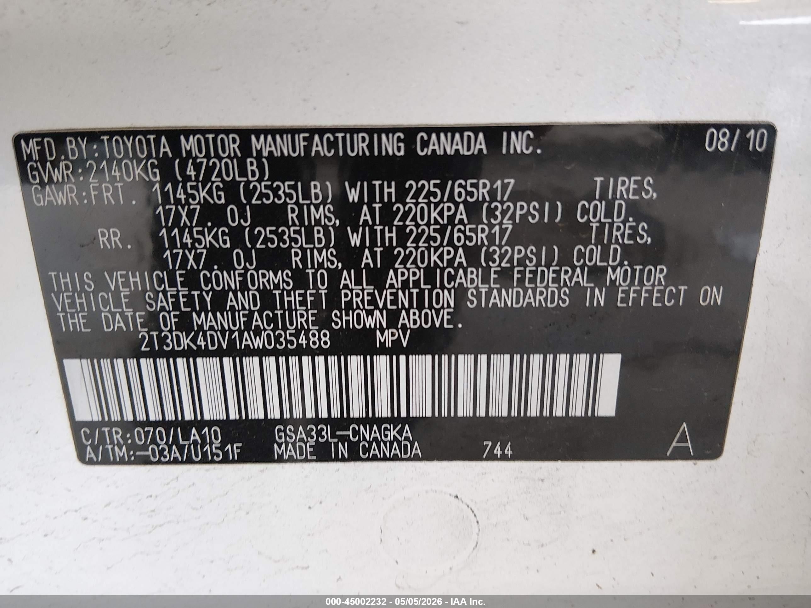 2010 Toyota Rav4 Limited V6 White vin: 2T3DK4DV1AW035488