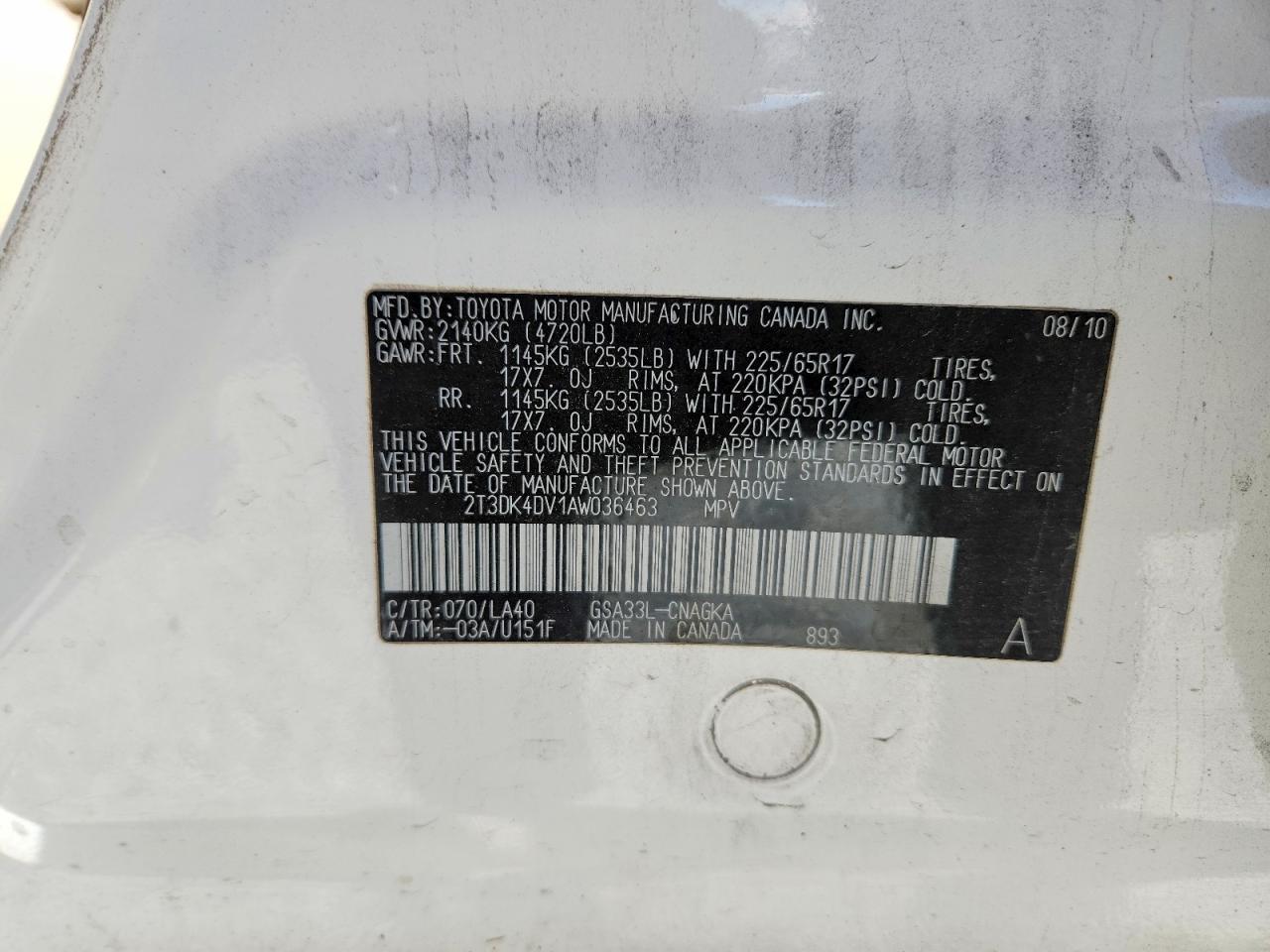 2010 Toyota Rav4 Limited White vin: 2T3DK4DV1AW036463