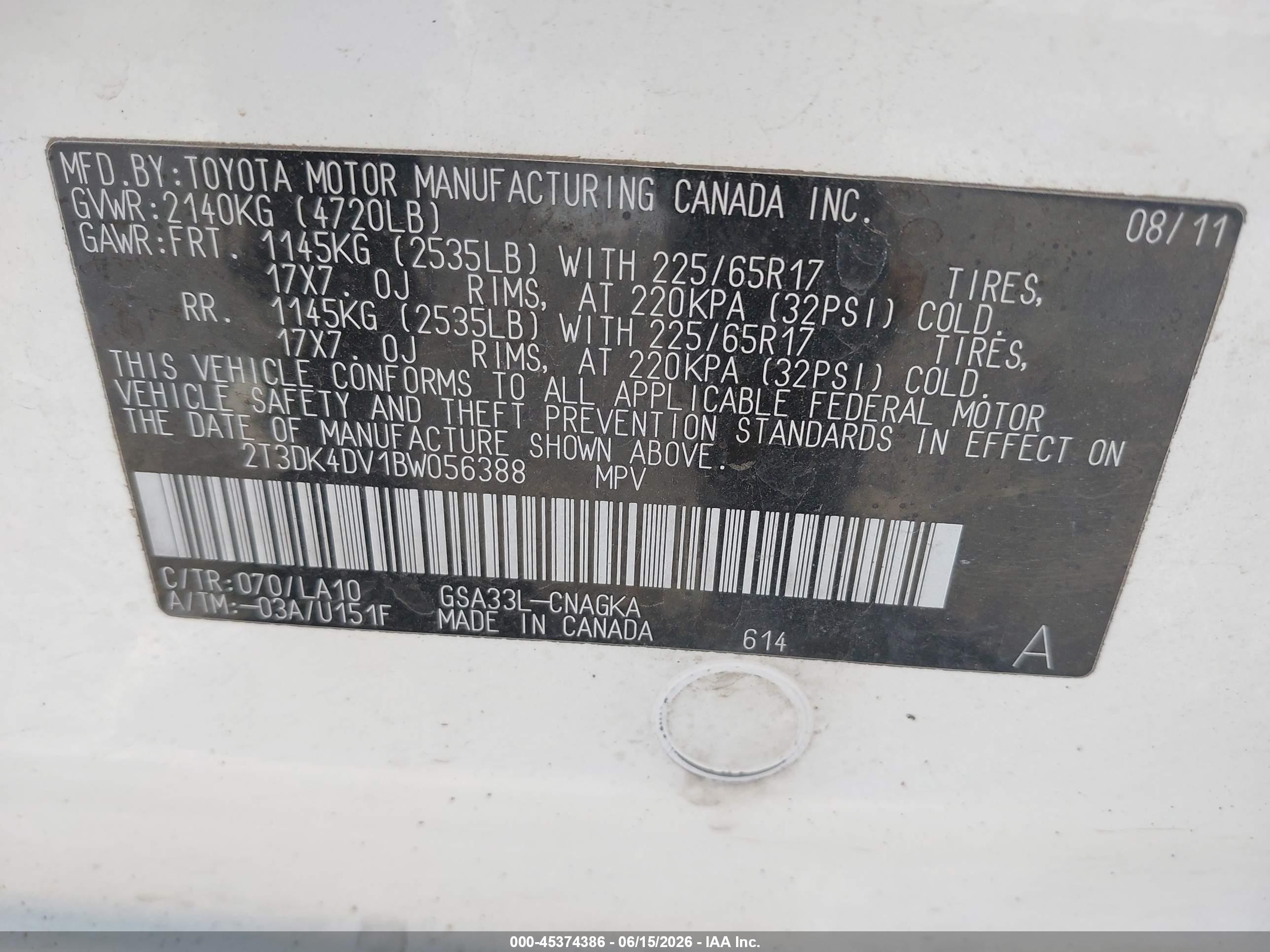 2011 Toyota Rav4 Limited V6 White vin: 2T3DK4DV1BW056388