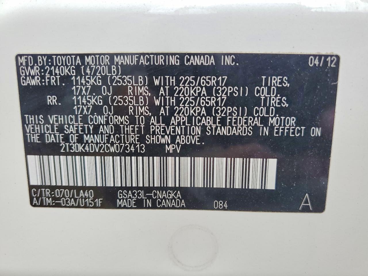 2012 Toyota Rav4 Limited White vin: 2T3DK4DV2CW073413