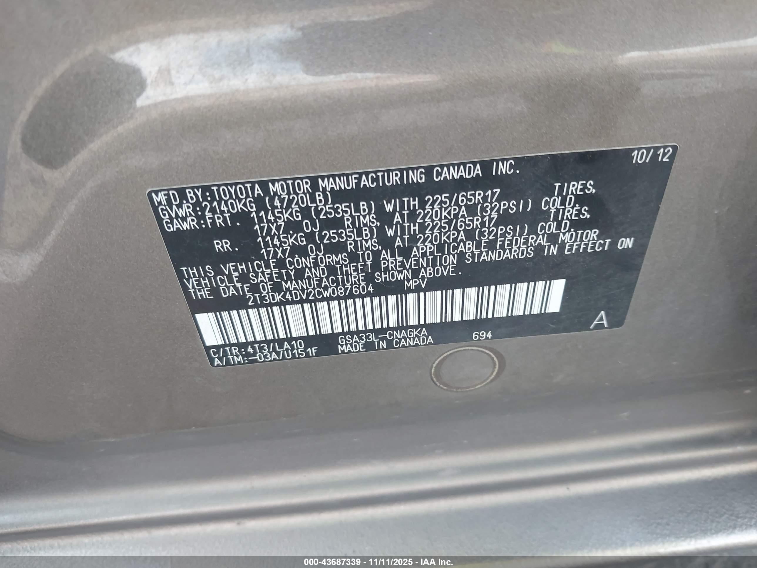 2012 Toyota Rav4 Limited V6 Gray vin: 2T3DK4DV2CW087604
