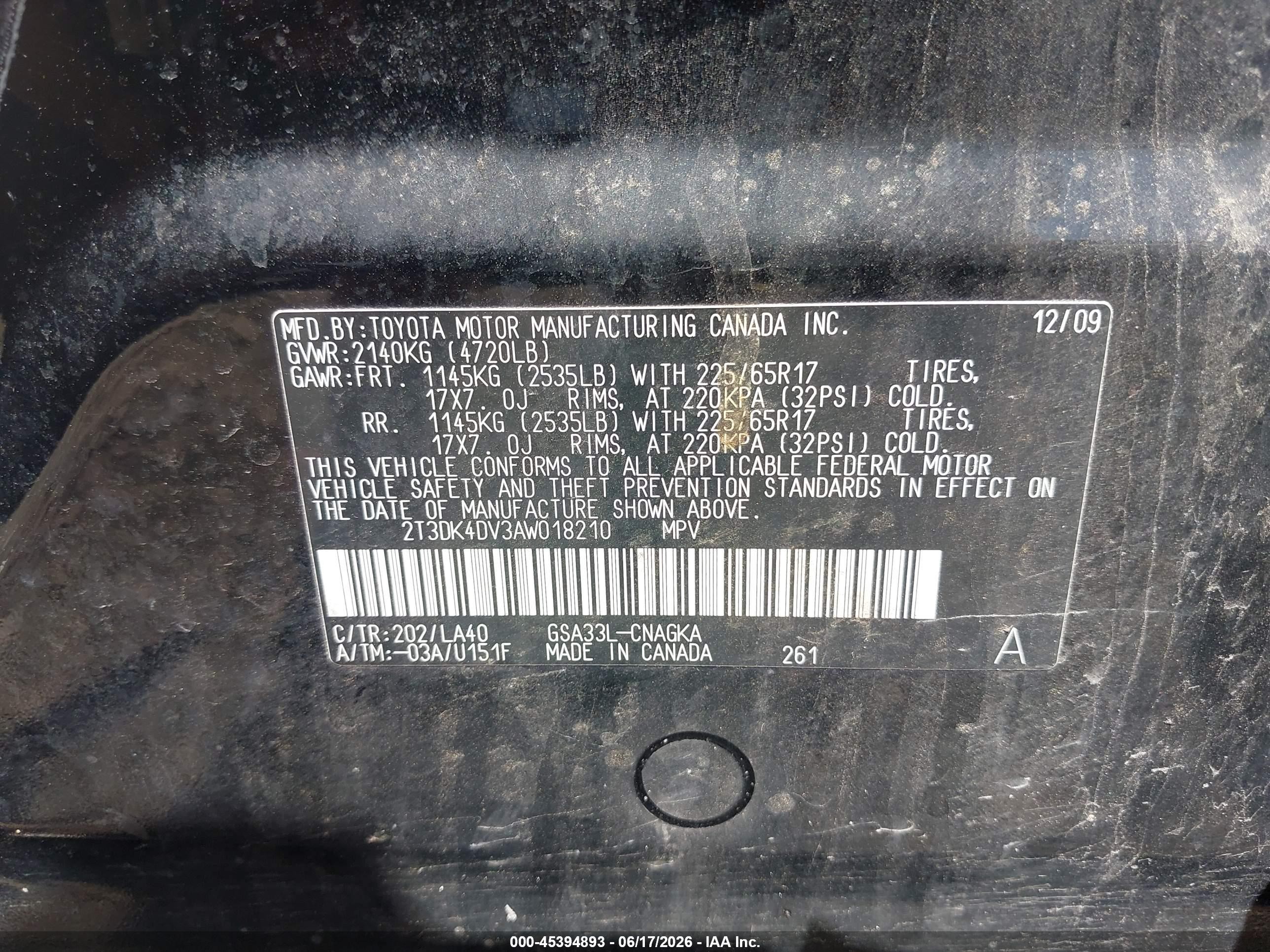 2010 Toyota Rav4 Limited V6 Black vin: 2T3DK4DV3AW018210