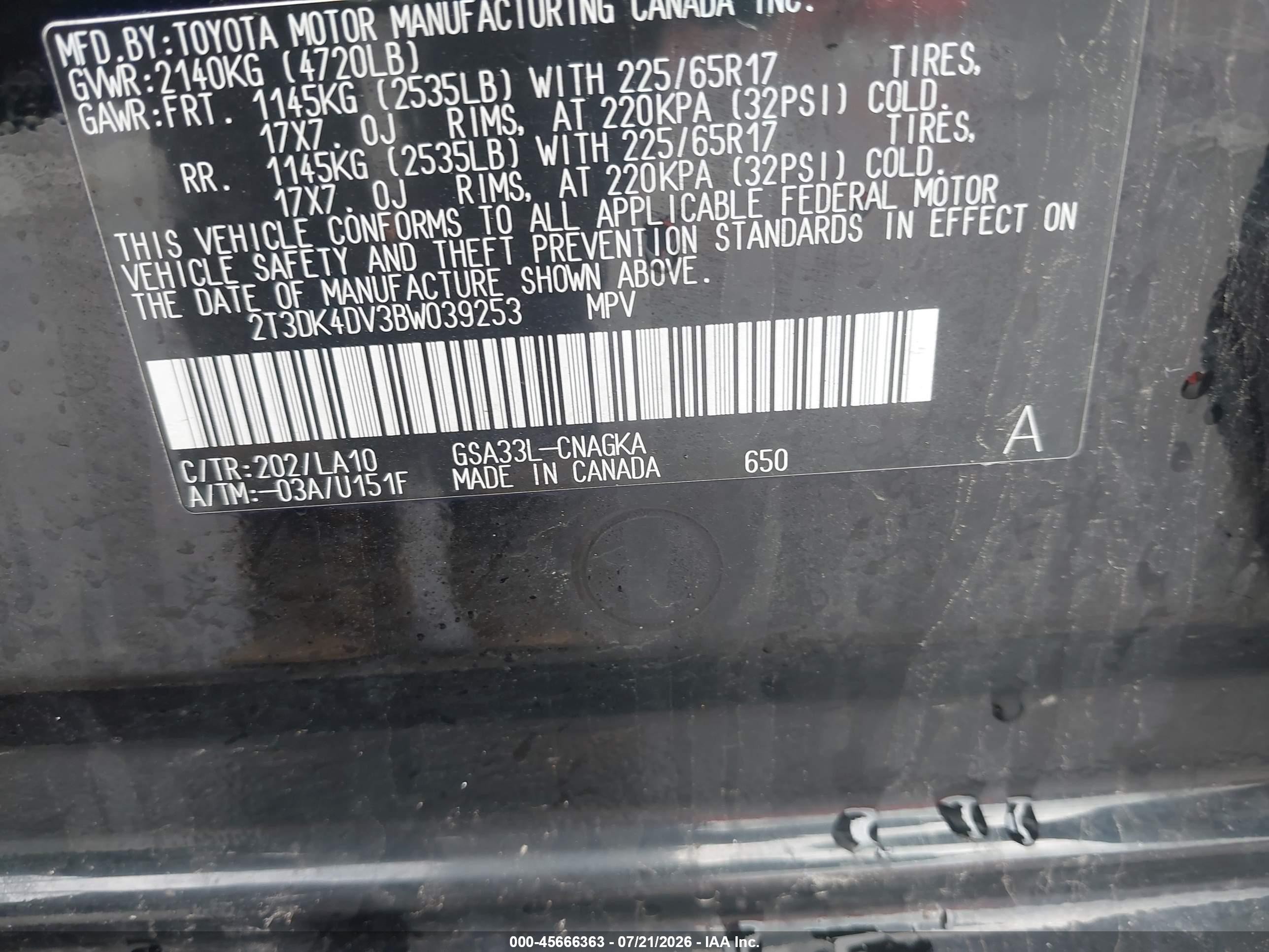 2011 Toyota Rav4 Limited V6 Black vin: 2T3DK4DV3BW039253