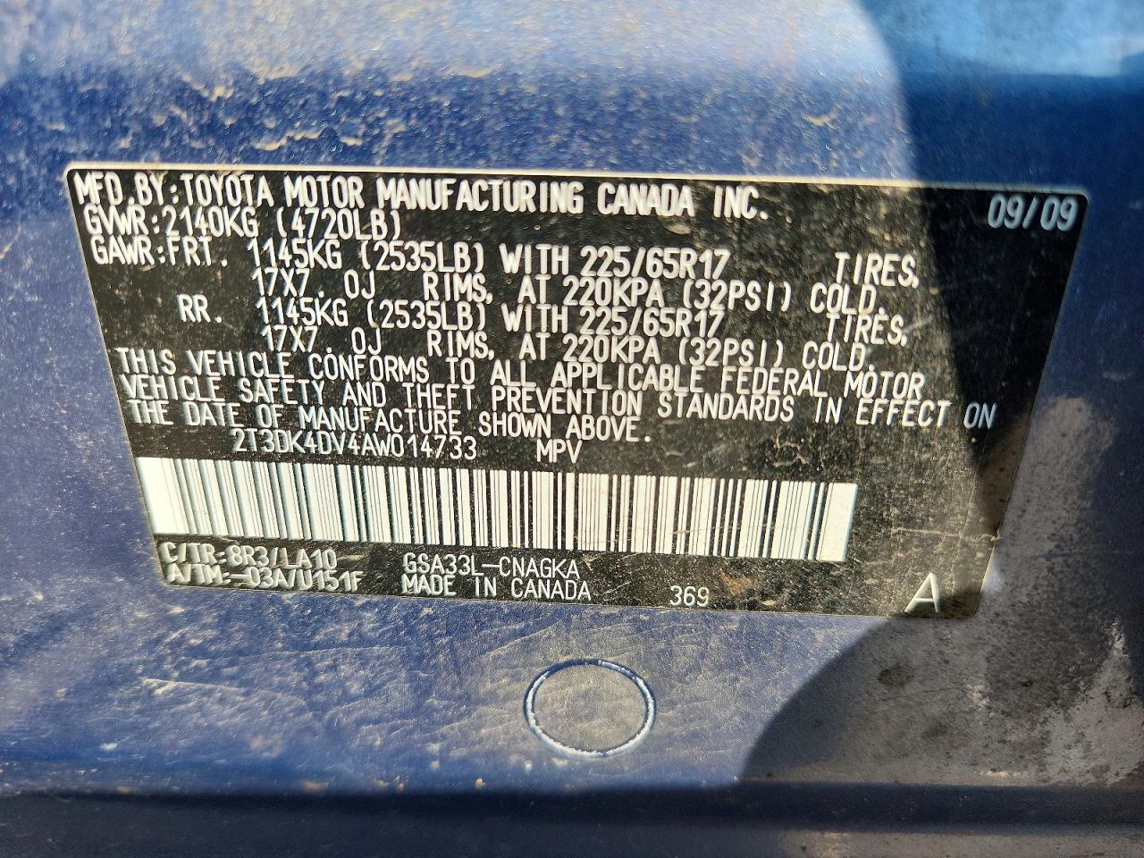 2010 Toyota Rav4 Limited Blue vin: 2T3DK4DV4AW014733