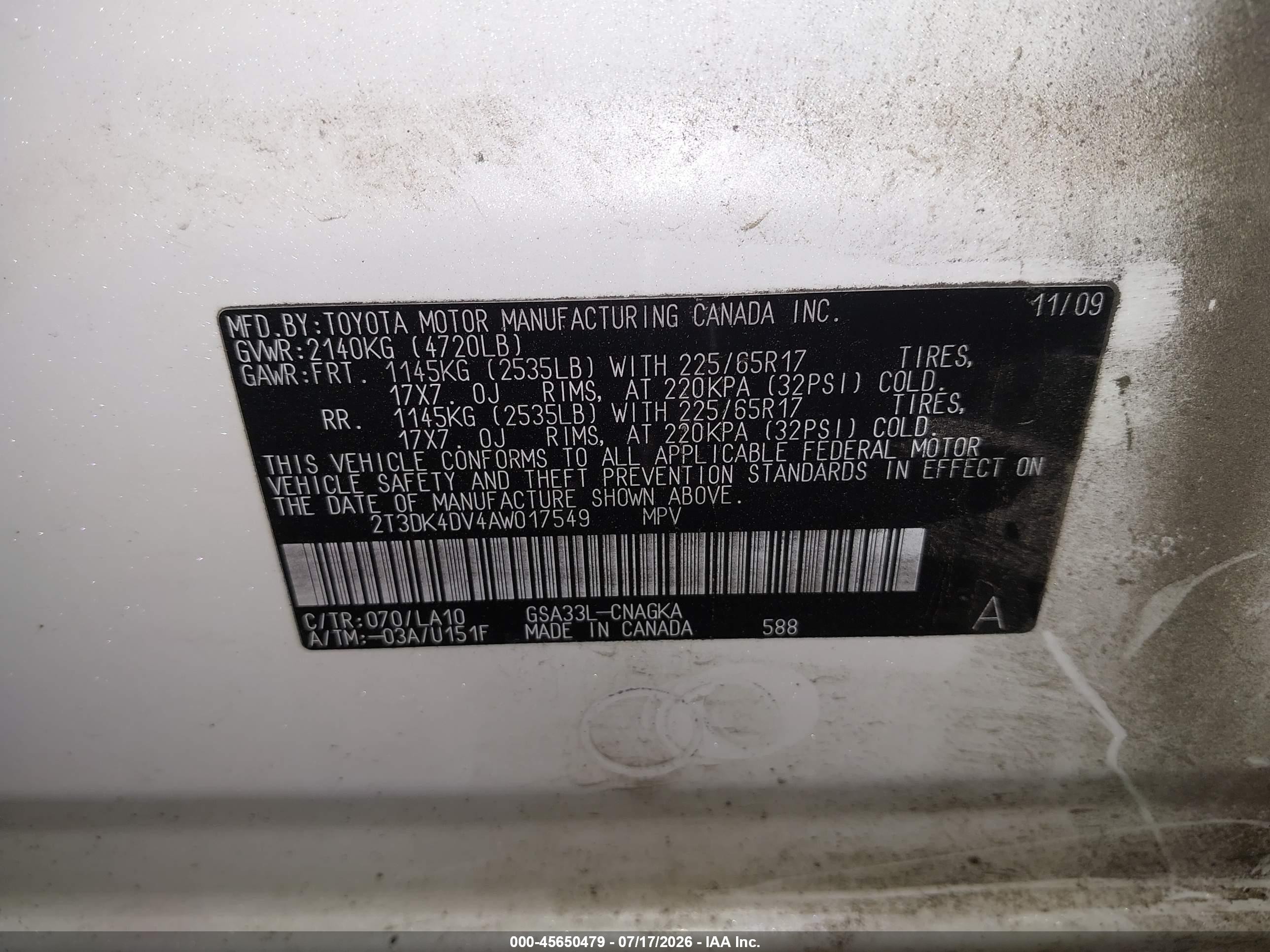 2010 Toyota Rav4 Limited V6 White vin: 2T3DK4DV4AW017549
