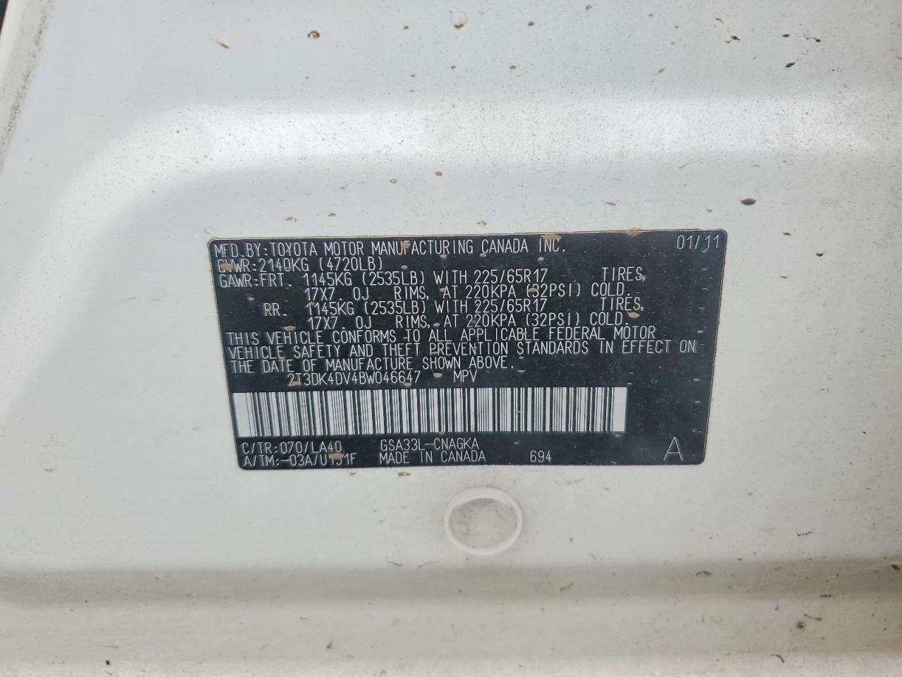 2011 Toyota Rav4 Limited White vin: 2T3DK4DV4BW046647