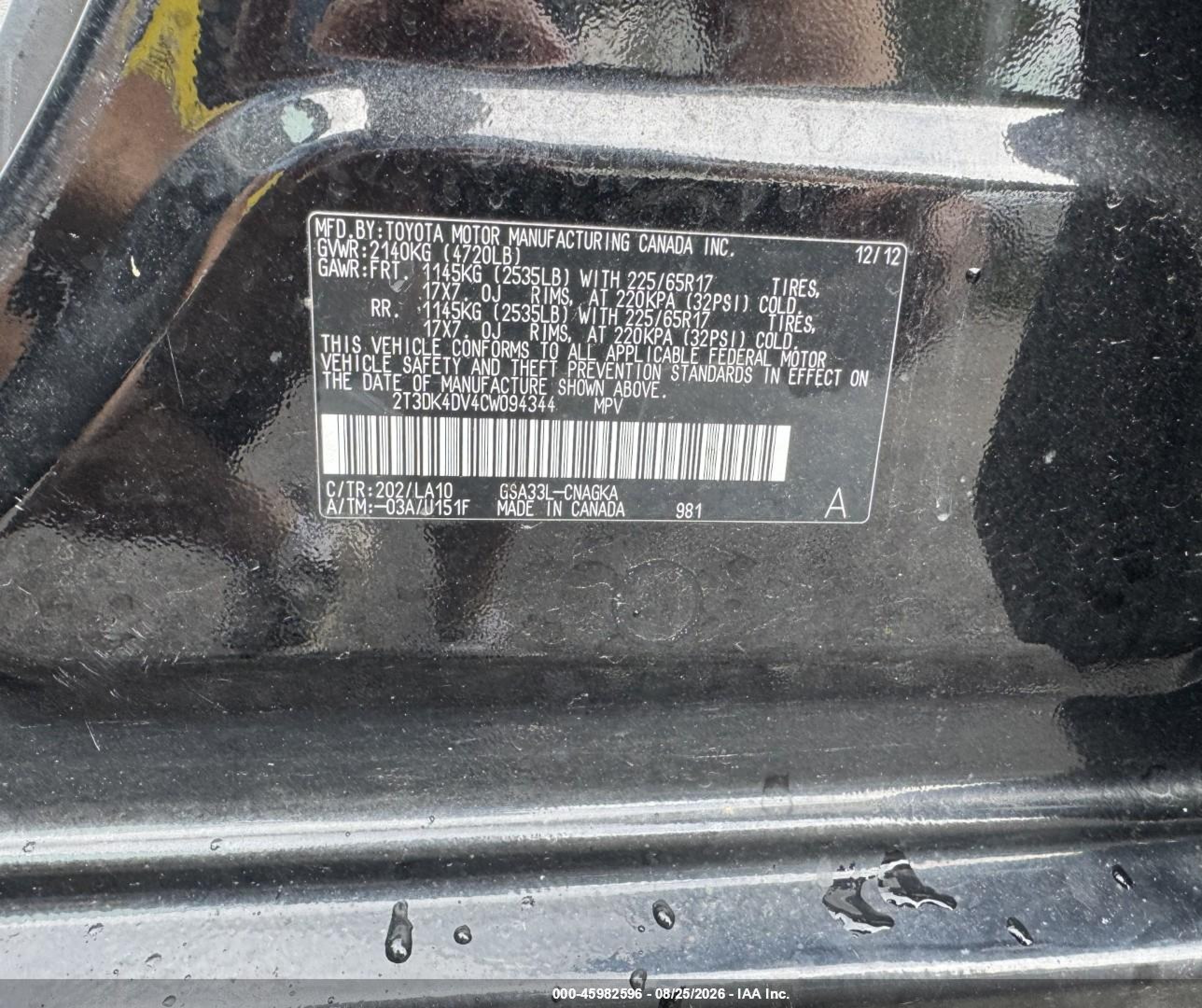 2012 Toyota Rav4 Limited V6 Black vin: 2T3DK4DV4CW094344